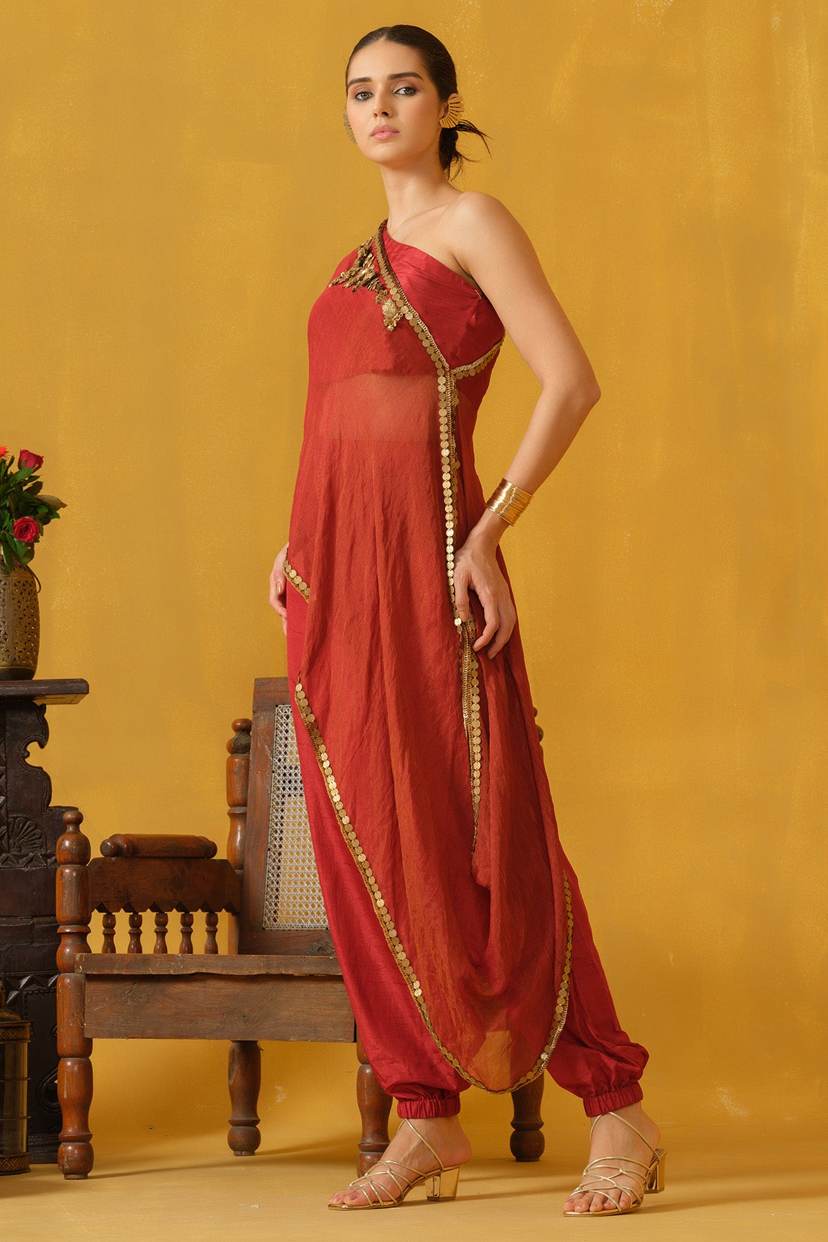 Red Leaf Sequins Indo-western