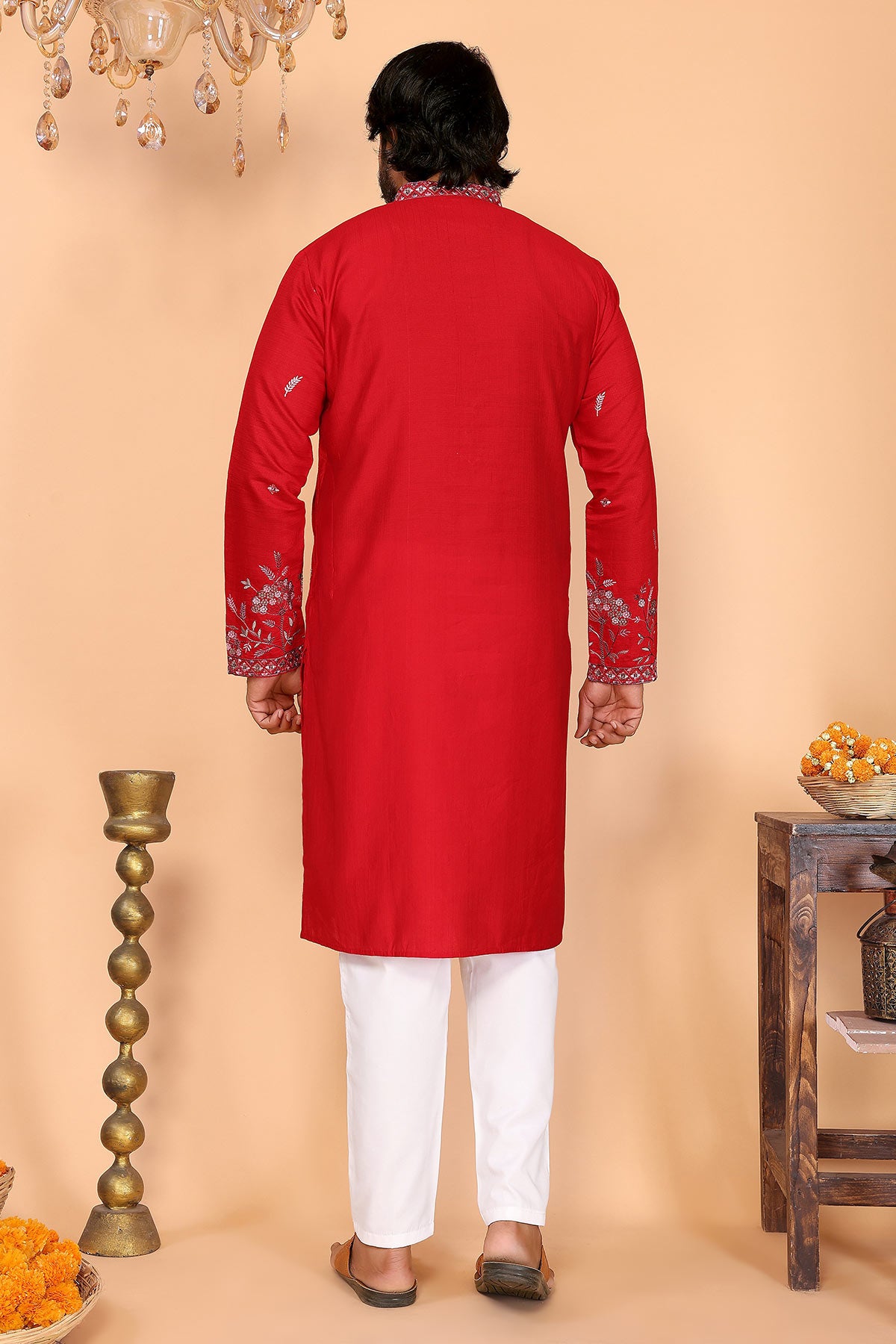 Red Linen Cotton Kurta & Pants