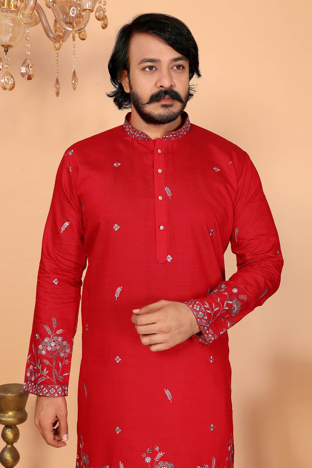 Red Linen Cotton Kurta & Pants