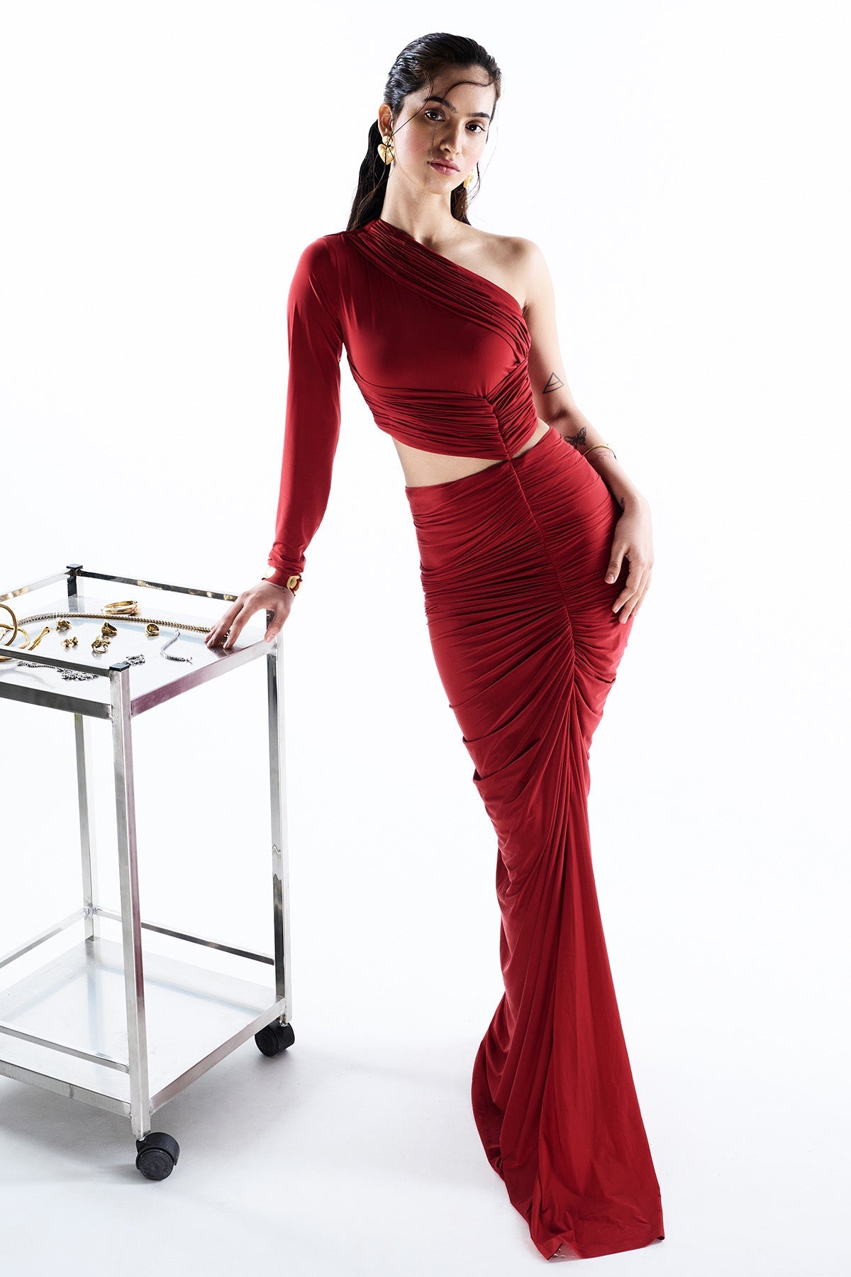 Buy Red Lycra One Shoulder Dress for women by GKDedit online available at scrollnshops