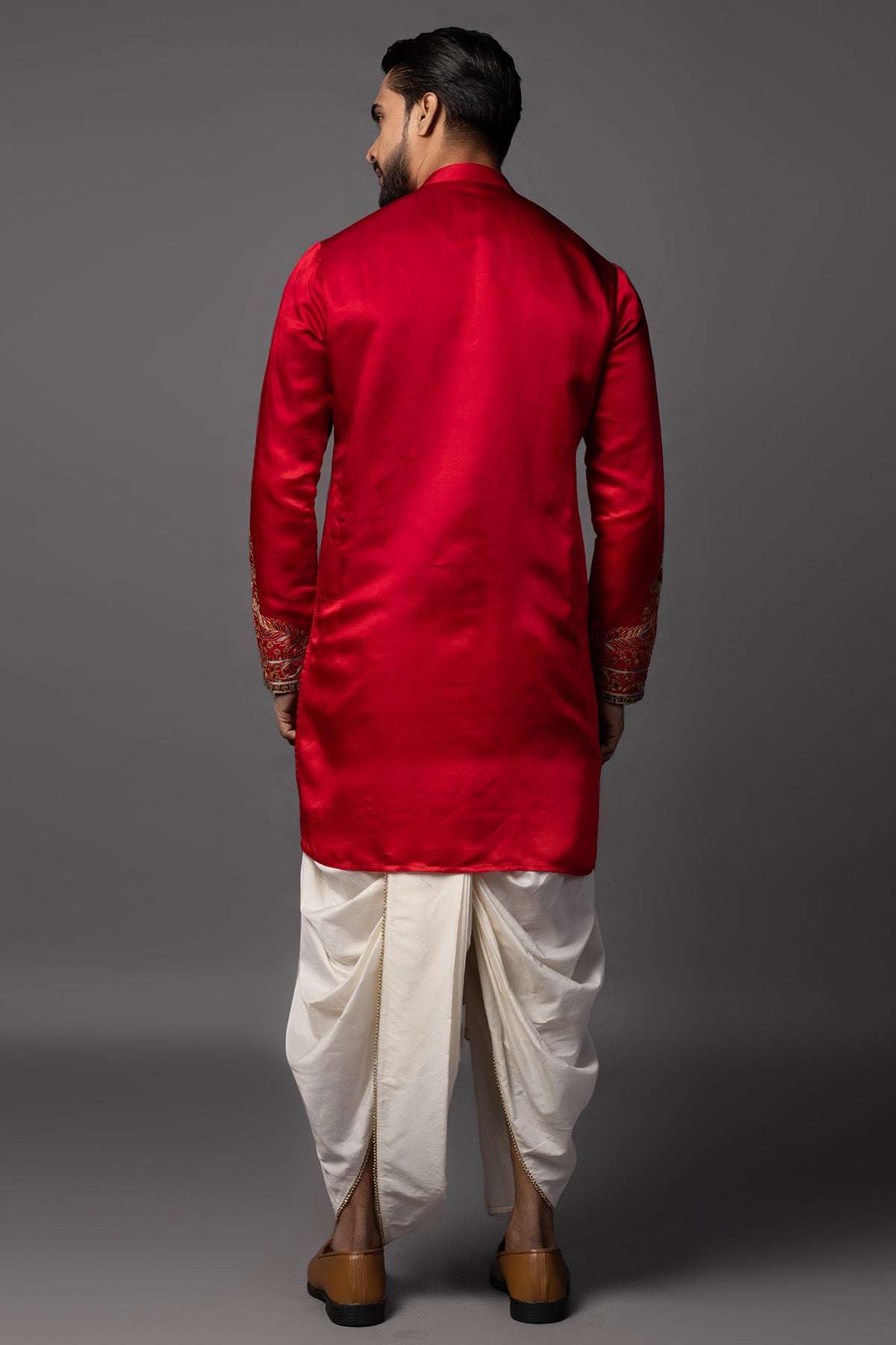 Red Meenakari Kurta And Dhoti
