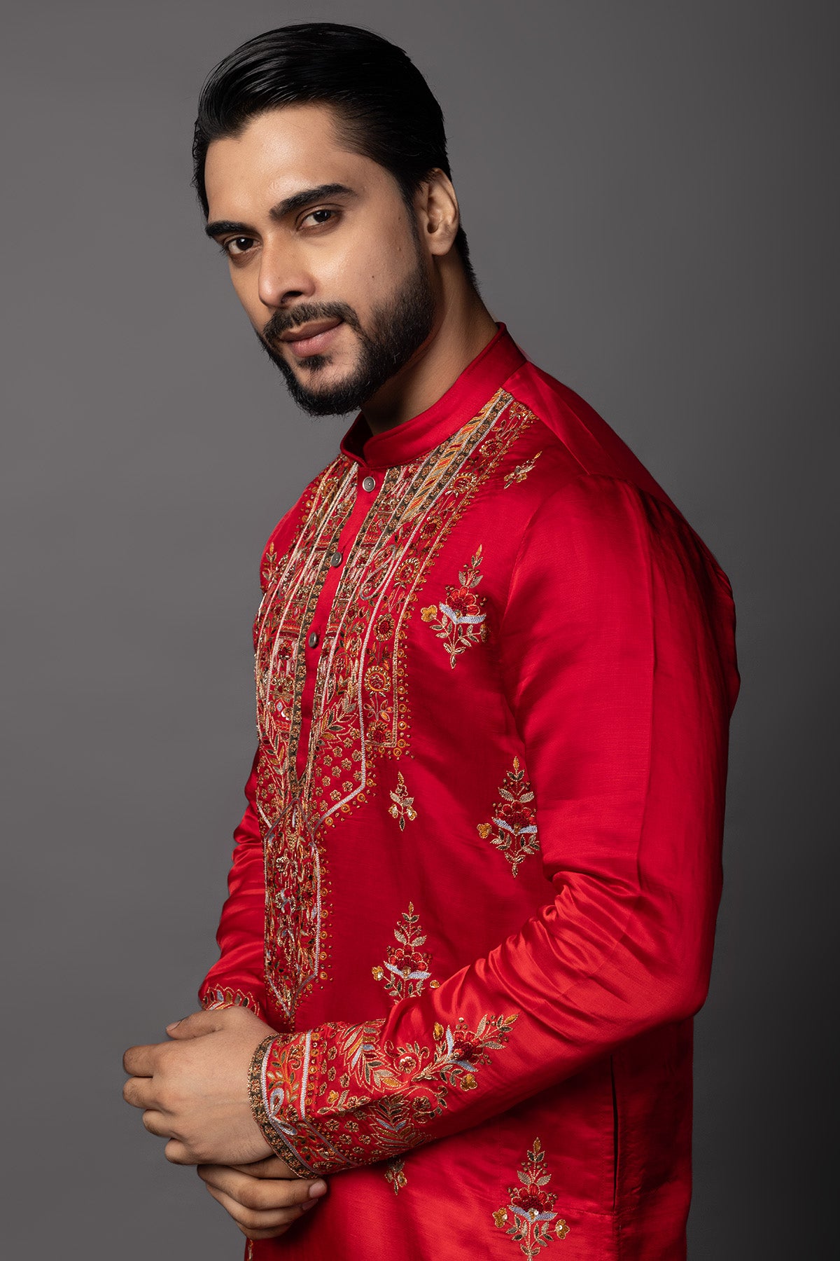 Red Meenakari Kurta And Dhoti