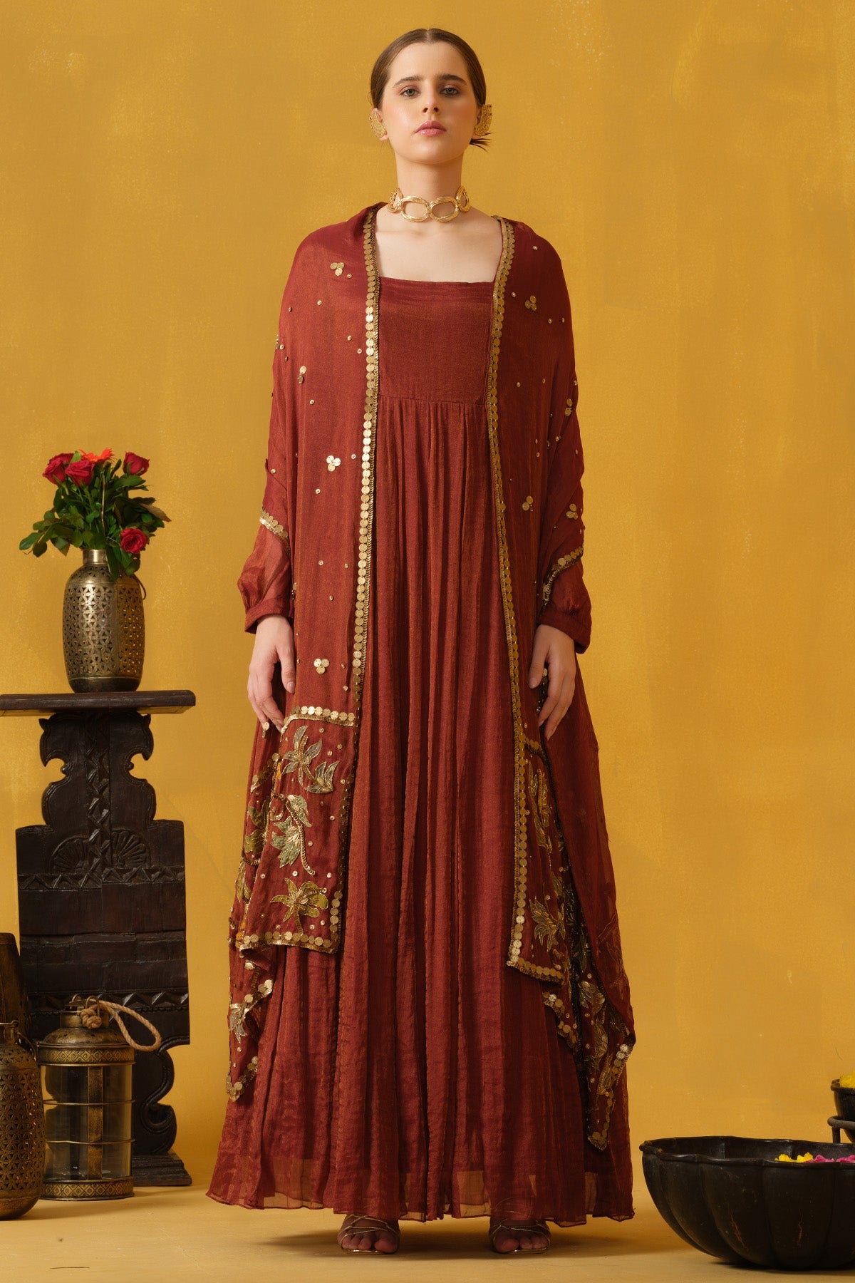 Buy Red Metallic Gold Pipes Gown for women by Abstract By Megha Jain Madaan online available at scrollnshops