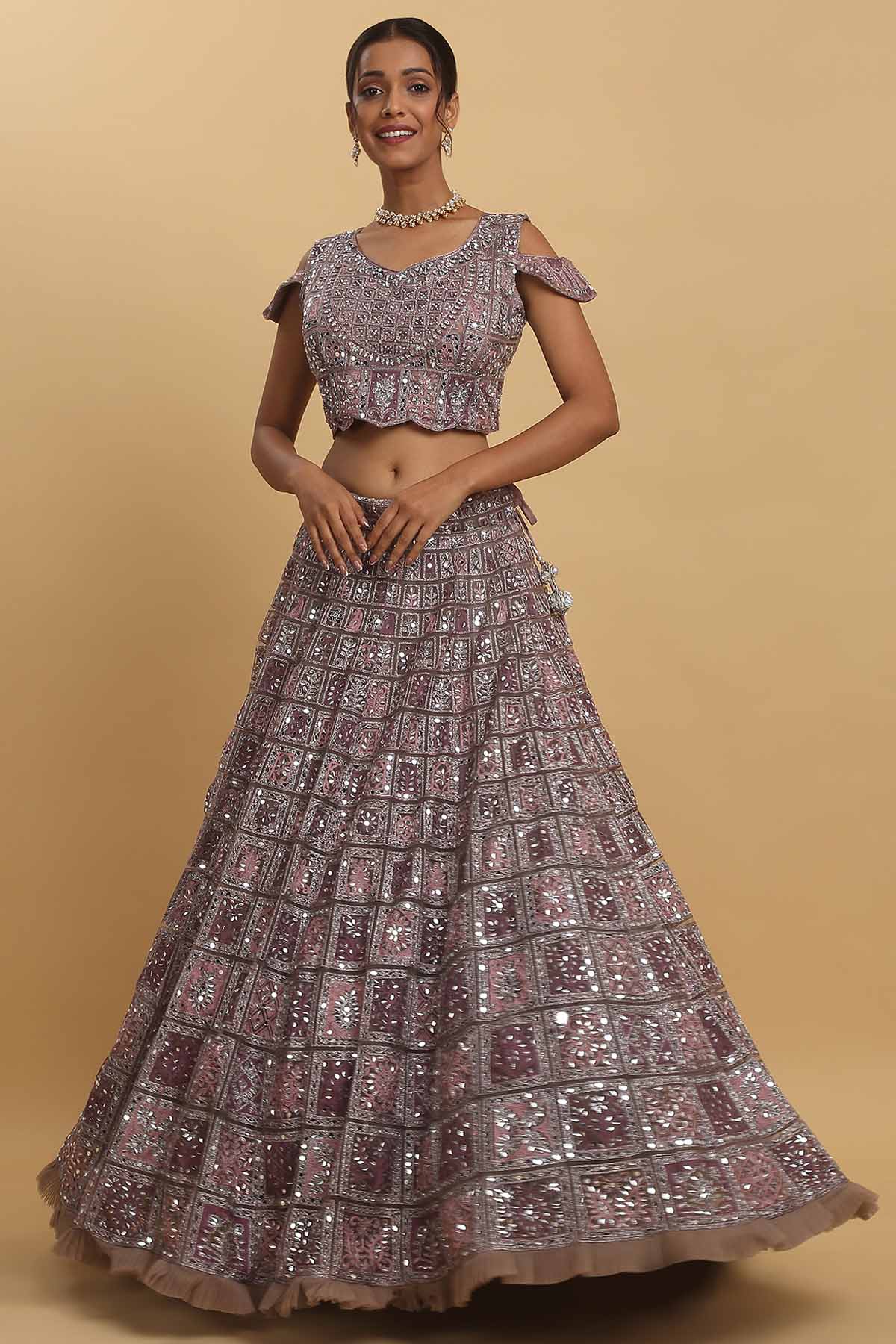 Red Mirror Thread Lehenga Set