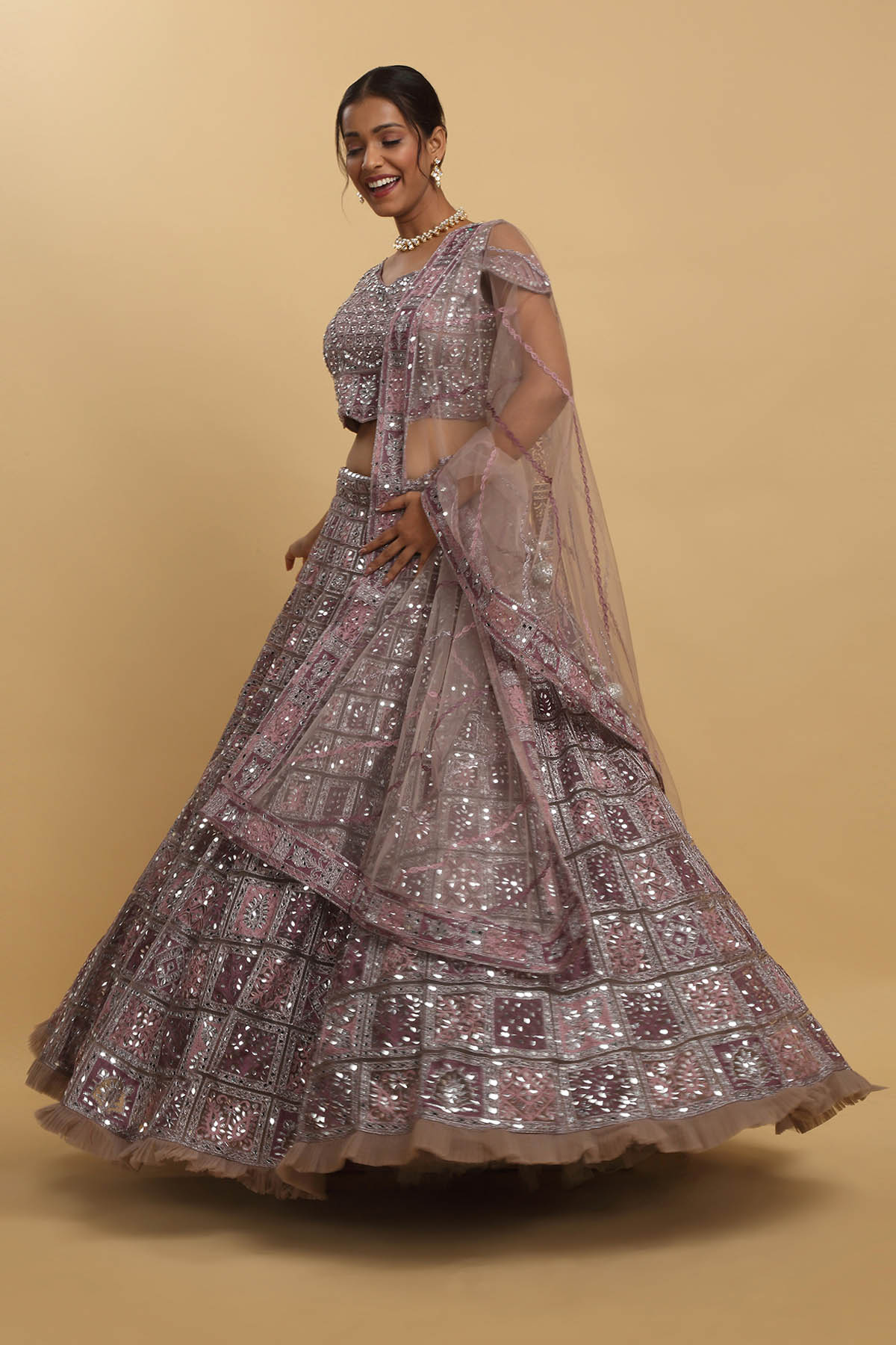 Red Mirror Thread Lehenga Set