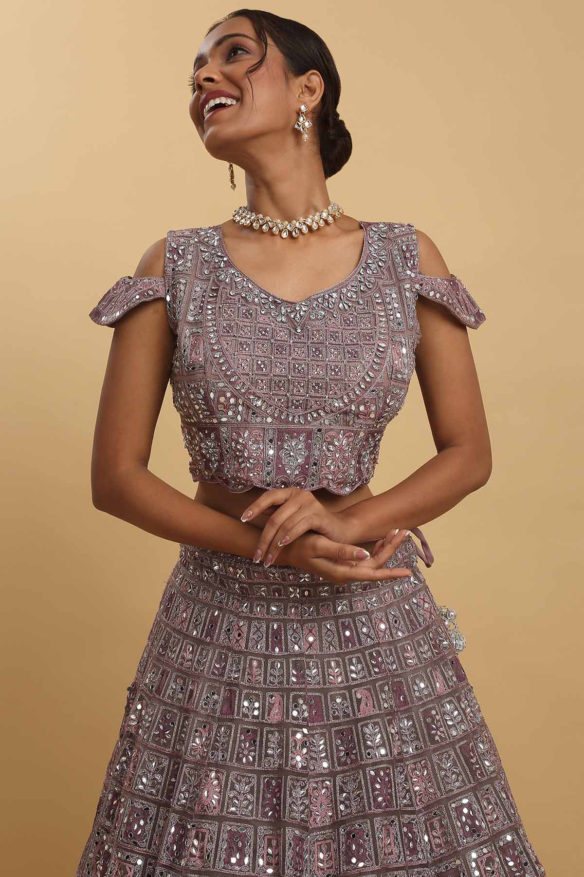 Red Mirror Thread Lehenga Set