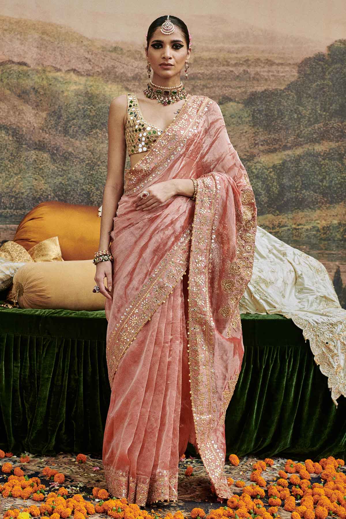 Buy ITRH, Designer Red Mirror Work Saree & Blouse Online