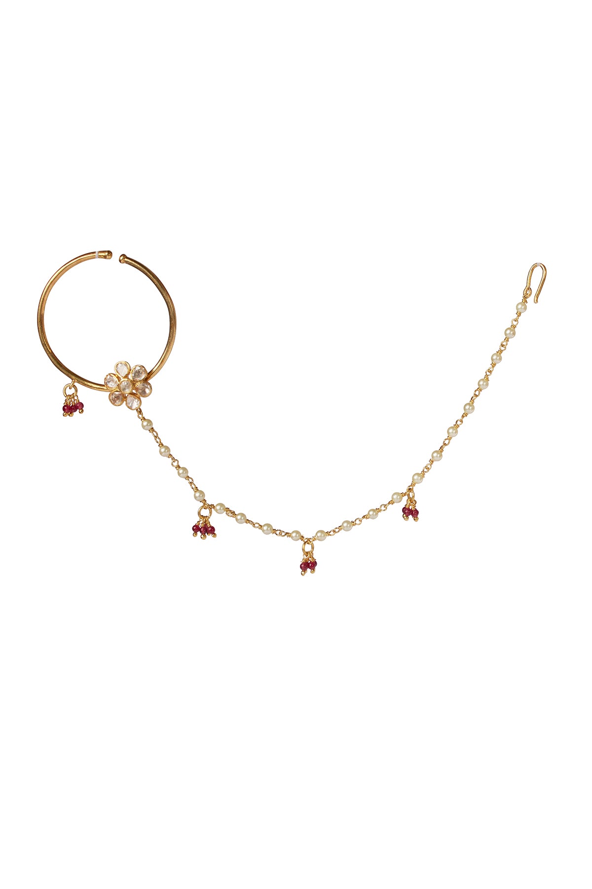 Red Moissanite Polki Bridal Nath