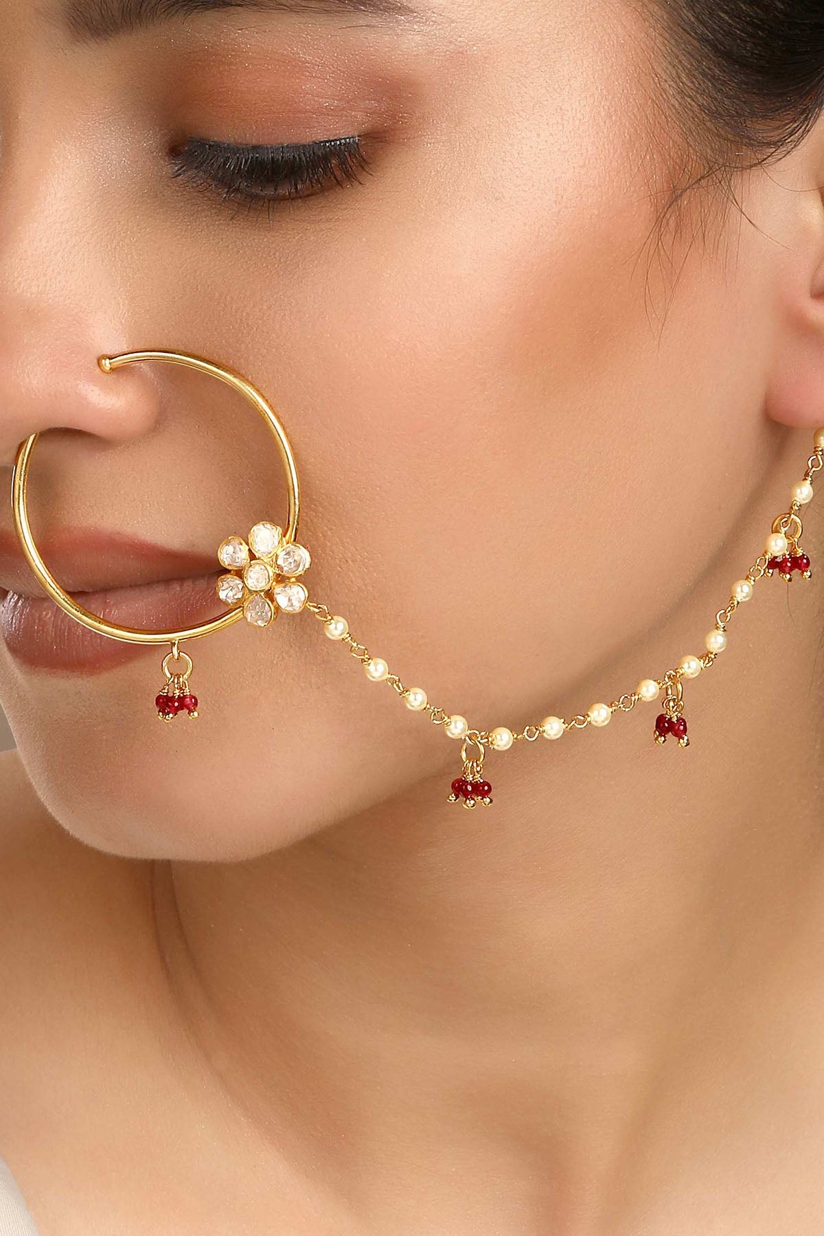 Buy Red Moissanite Polki Bridal Nath by Sica for women online at ScrollnShops