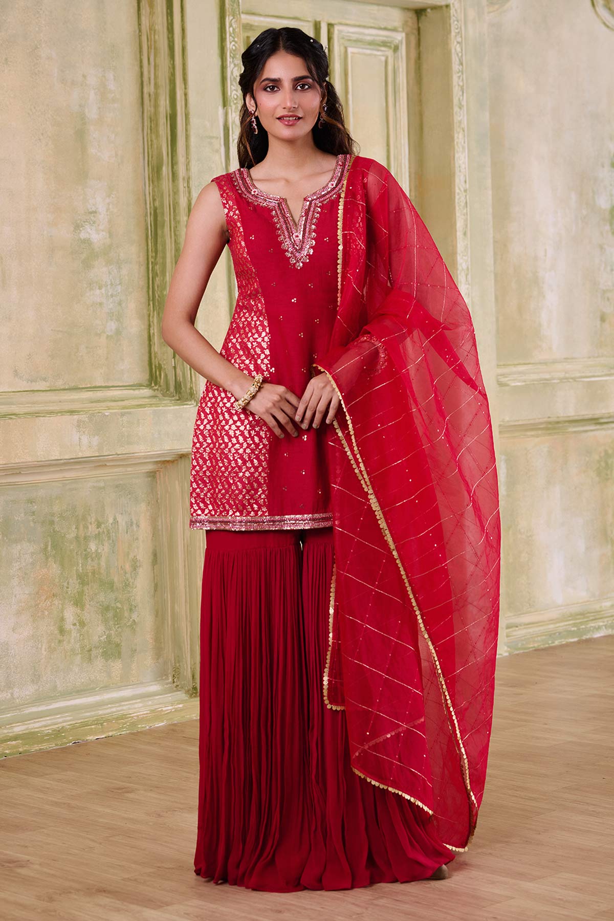 Buy Red Multi Panelled Gharara Set for women by Mudita by Urmila online available at scrollnshops