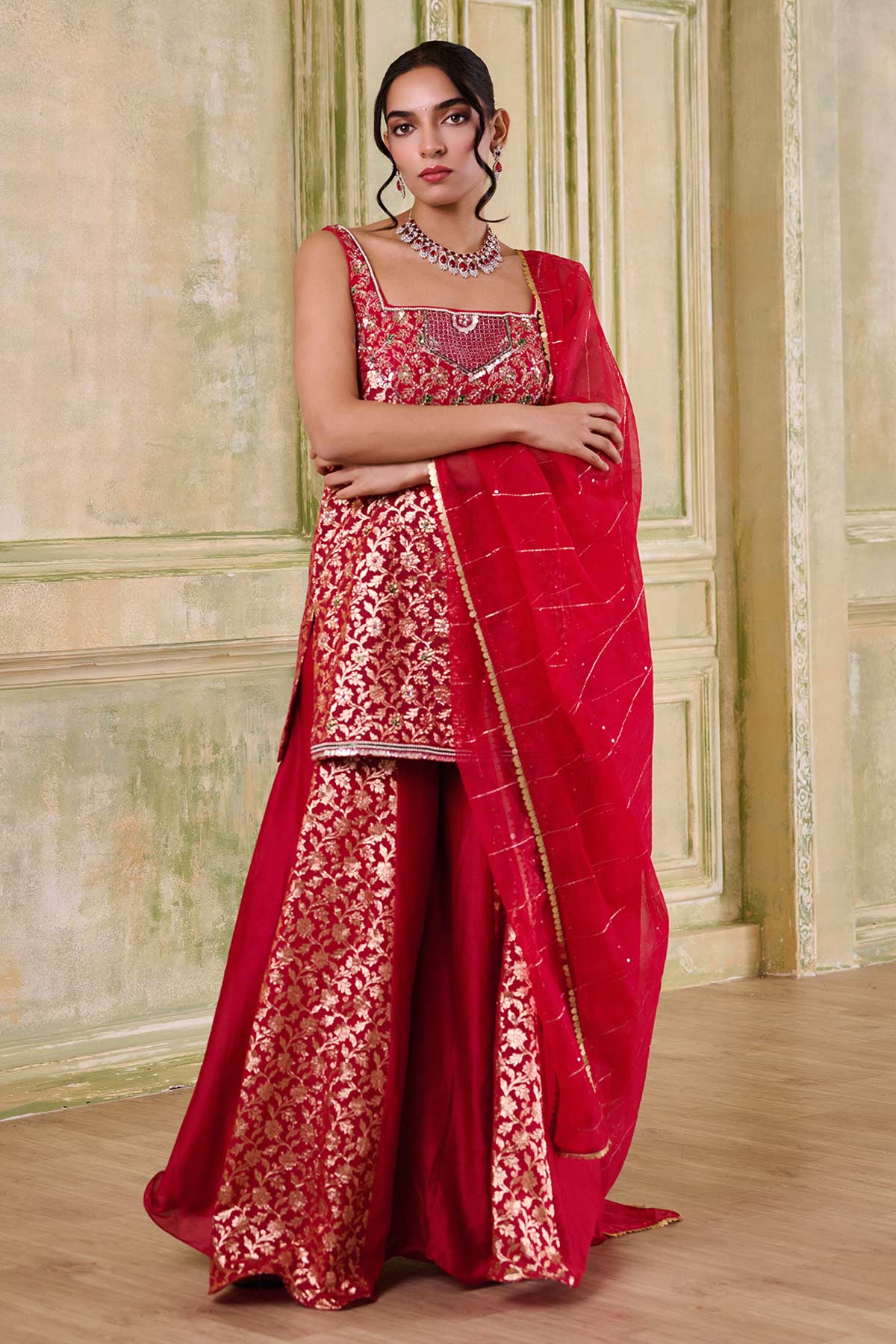 Buy Red Multi Panelled Sharara Set for women by Mudita by Urmila online available at scrollnshops
