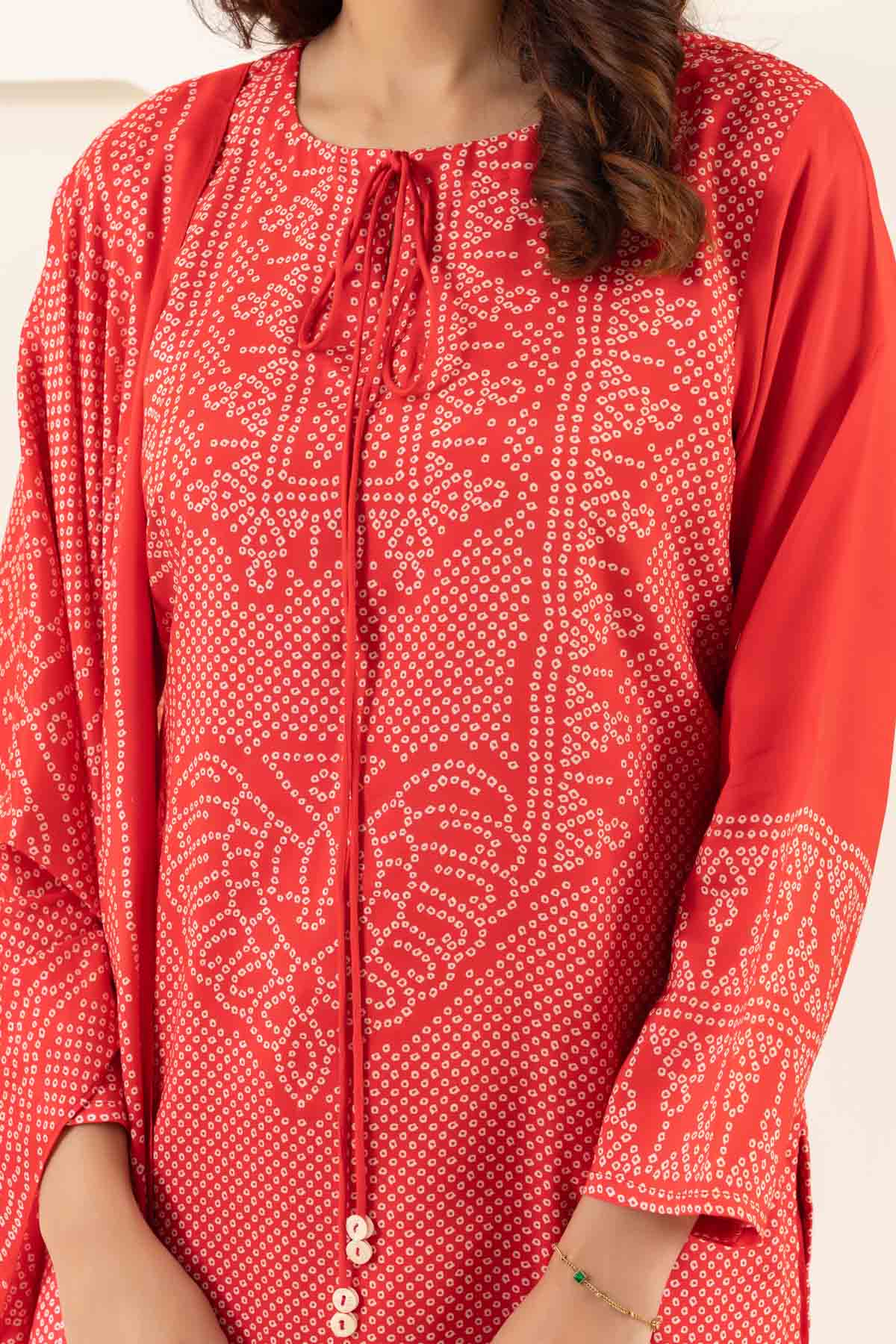 Red Muslin Bandhani Kurta Set