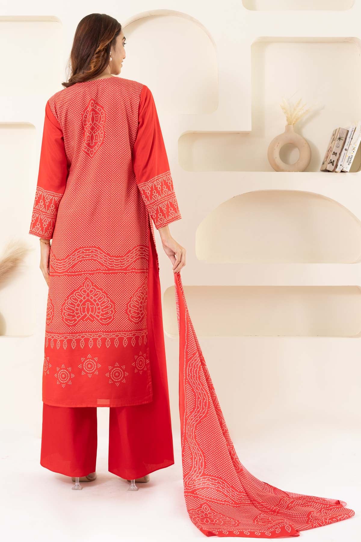 Red Muslin Bandhani Kurta Set