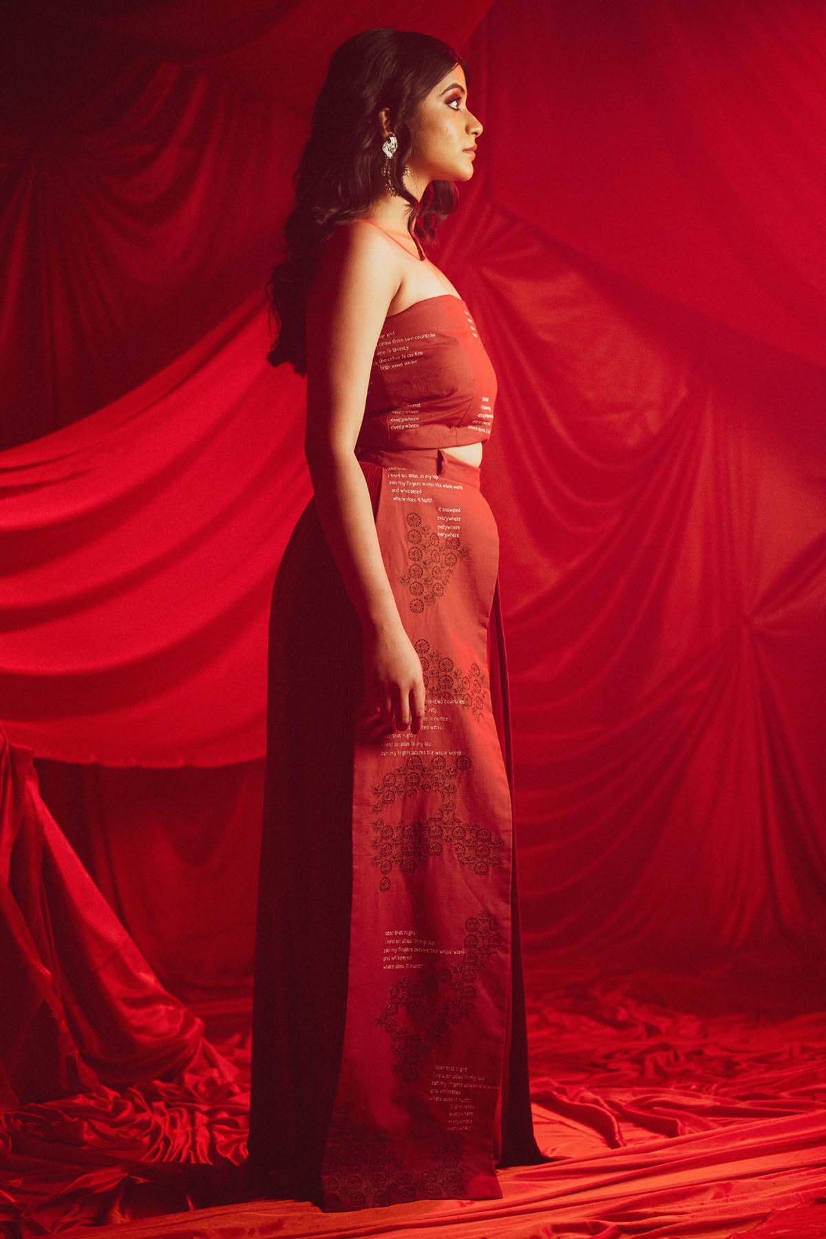 Red Off Shoulder Embroidered Top