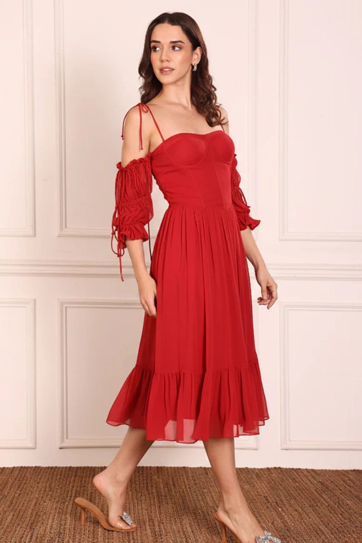 Buy Red Off Shoulder Tie Up Dress for women by Seoraa online available at scrollnshops