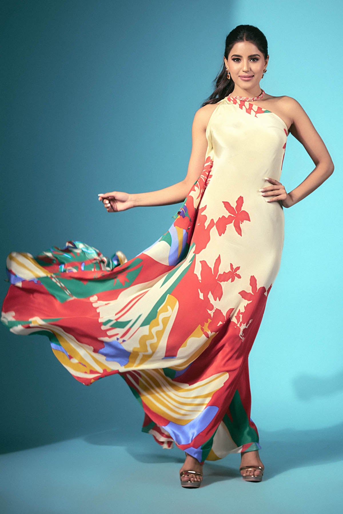 Red One Shoulder Frill Dress