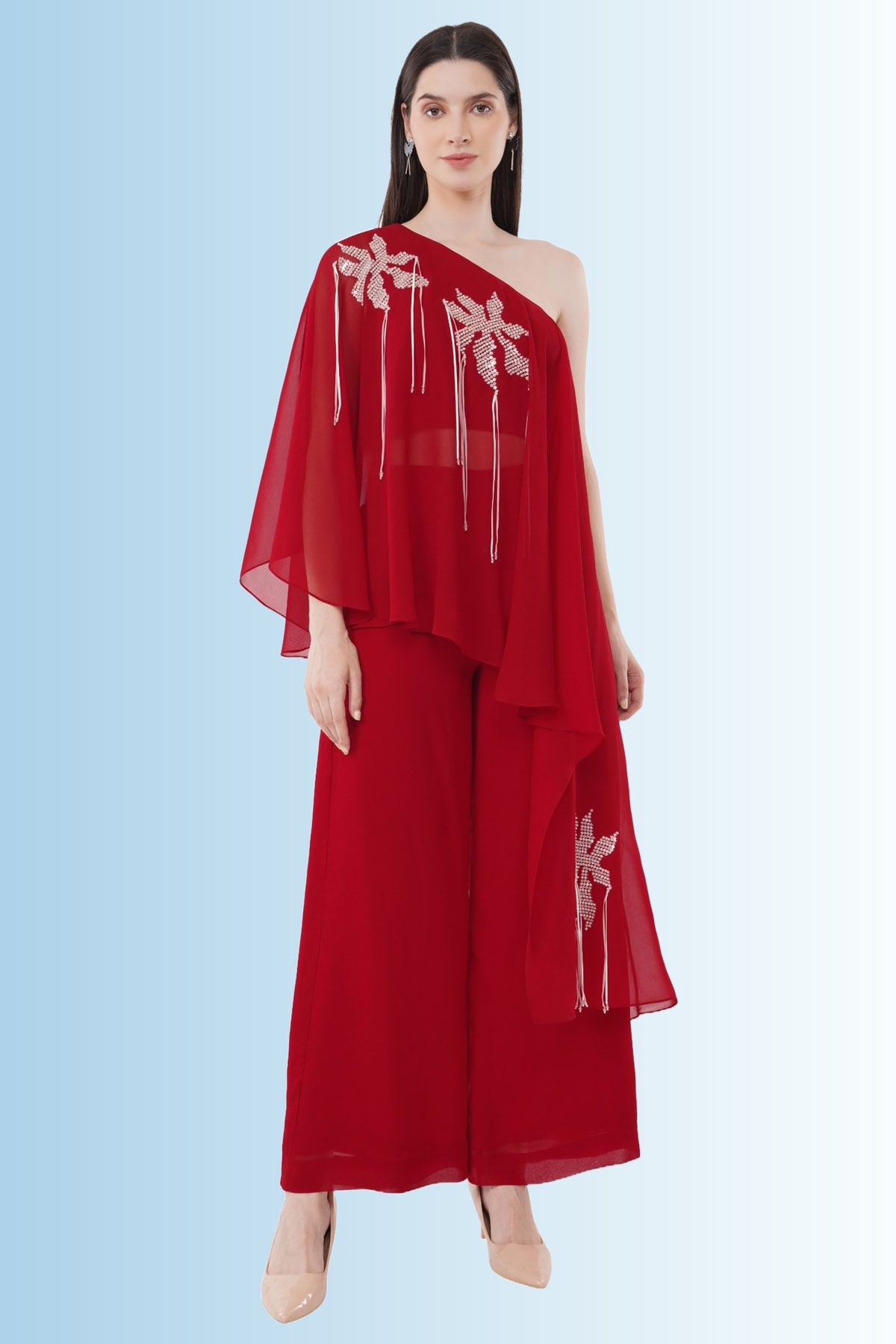 Anjali Kanwar Red One Shoulder Top & Pants for women online at ScrollnShops