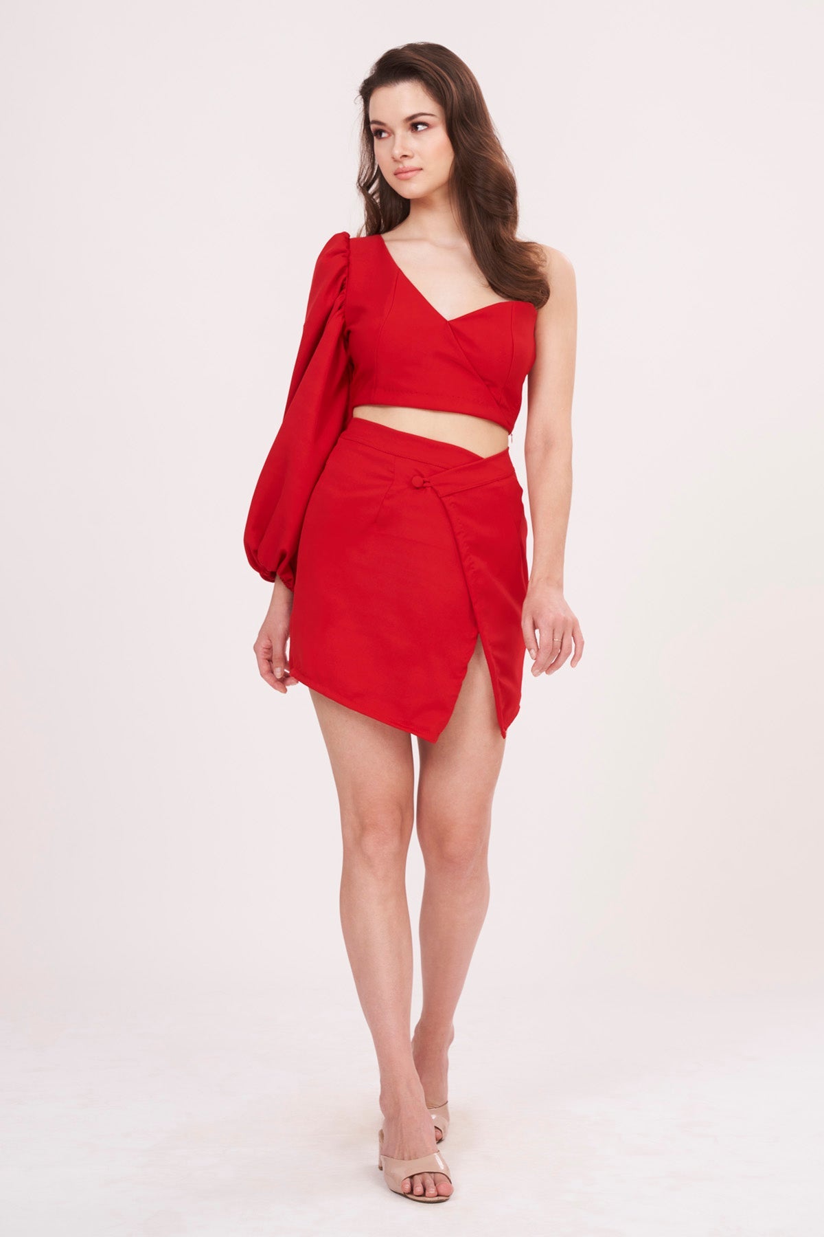 Buy Designer Red One Shoulder Top & Skirt Set for Women Online