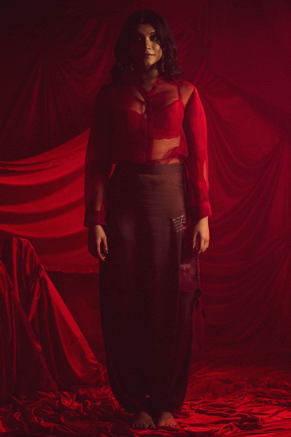 Buy Arya Giri Red Organza Embellished Shirt