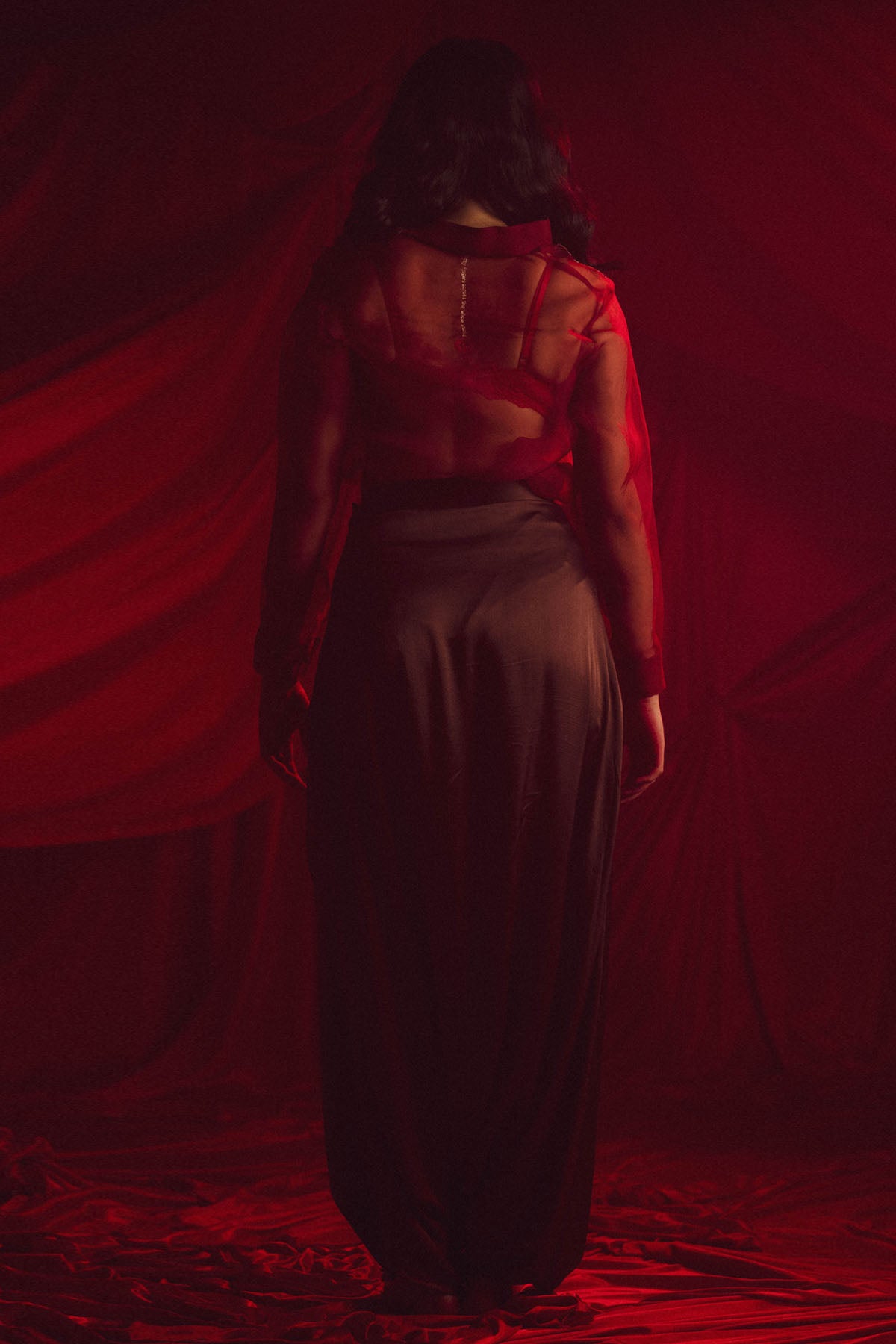 Red Organza Embellished Shirt