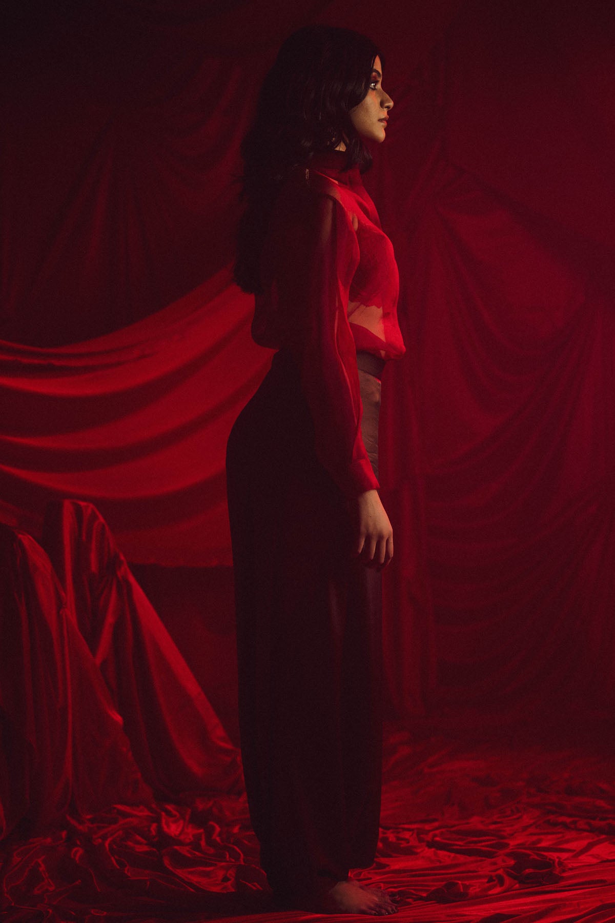 Red Organza Embellished Shirt