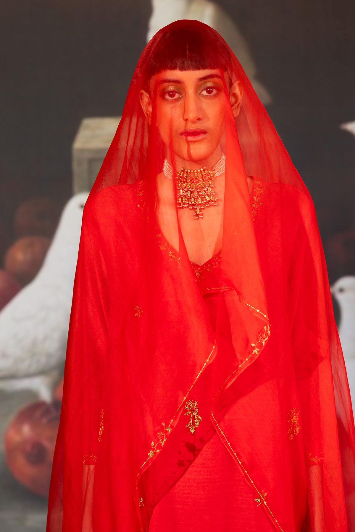 Red Organza Embroidered Dupatta