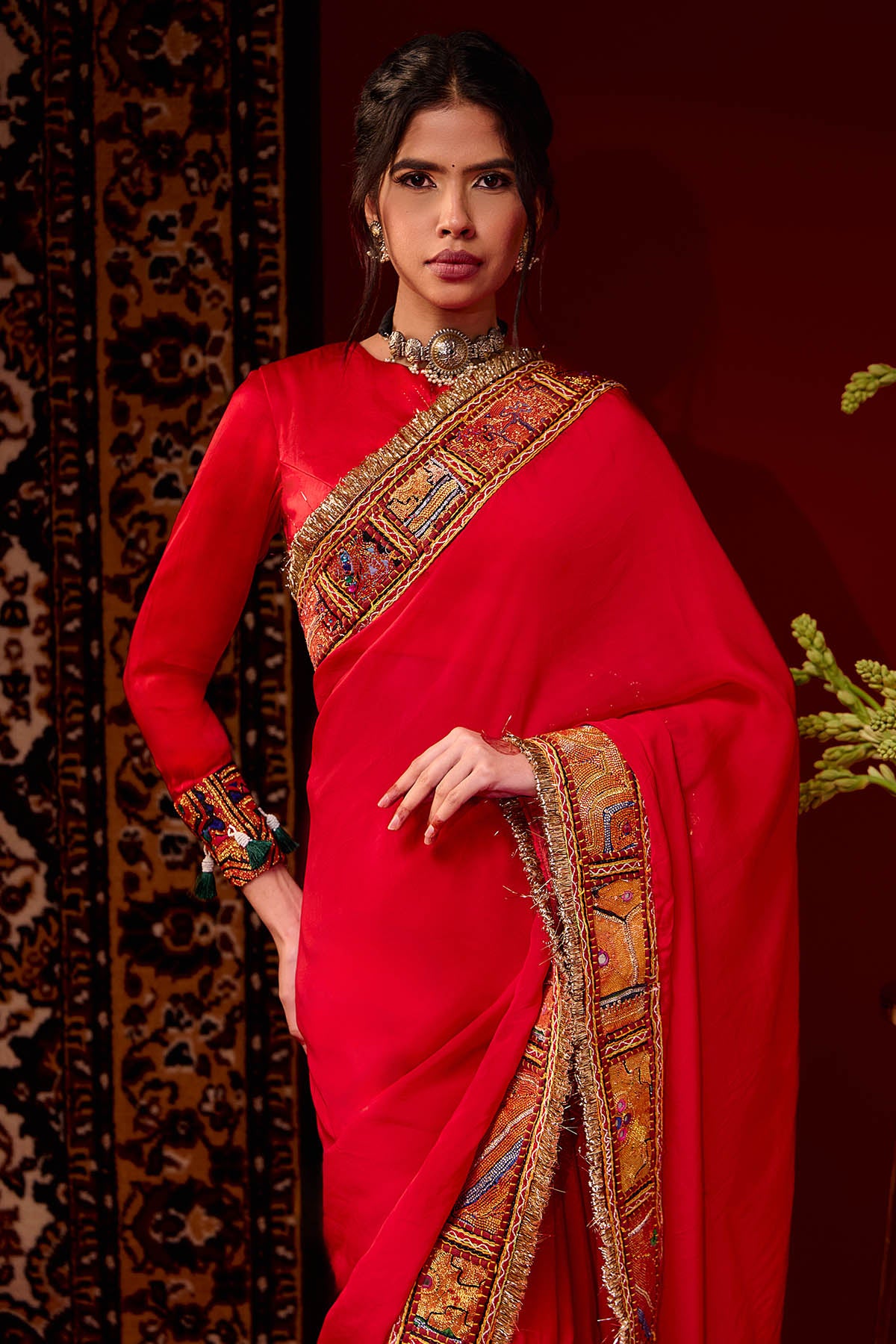 Red Organza Marodi Saree Blouse