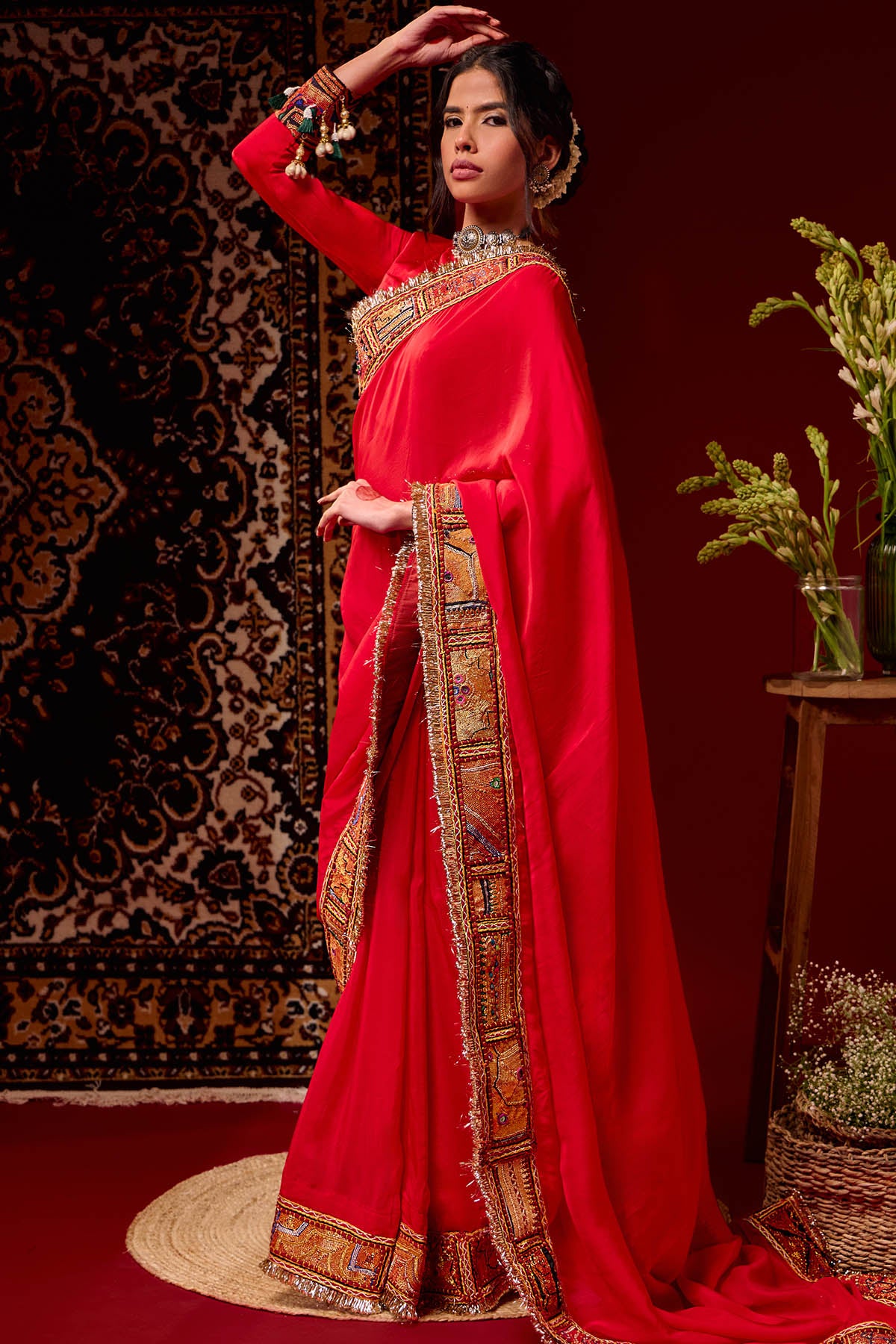 Red Organza Marodi Saree Blouse