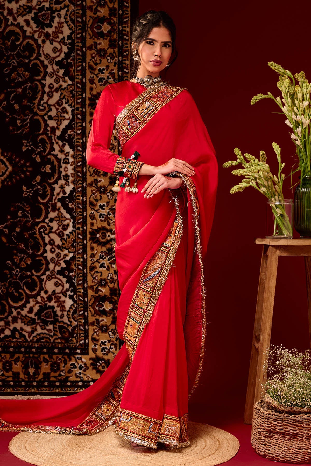 Buy Red Organza Marodi Saree Blouse for women by Aishawarya Tyagi online available at scrollnshops