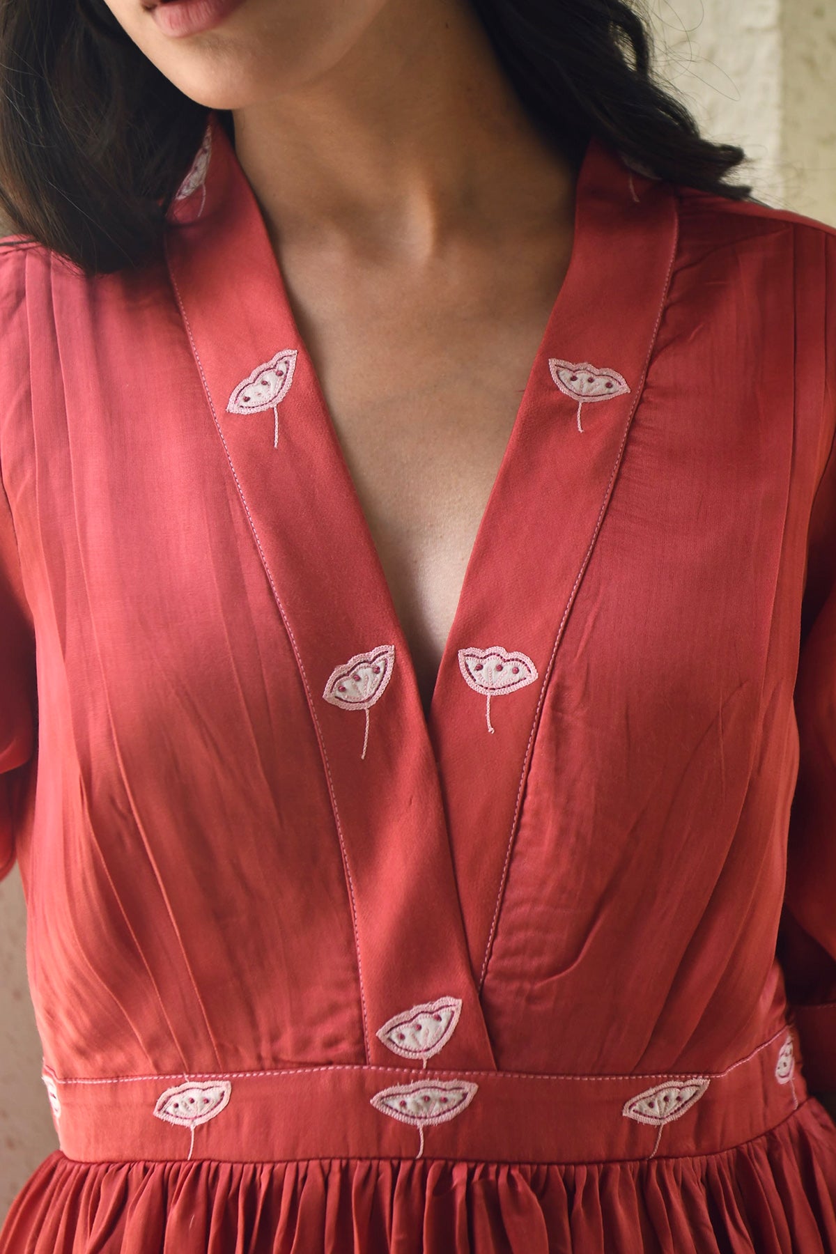 Red Overlap V-Neck Tiered Dress