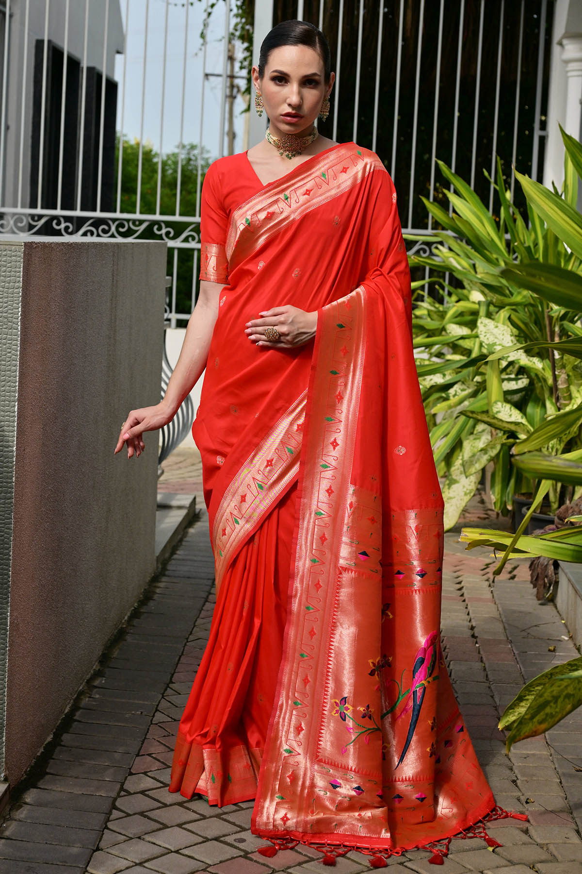 Buy Red Paithani Silk Woven Saree for women by Lili Lala Designer online available at scrollnshops
