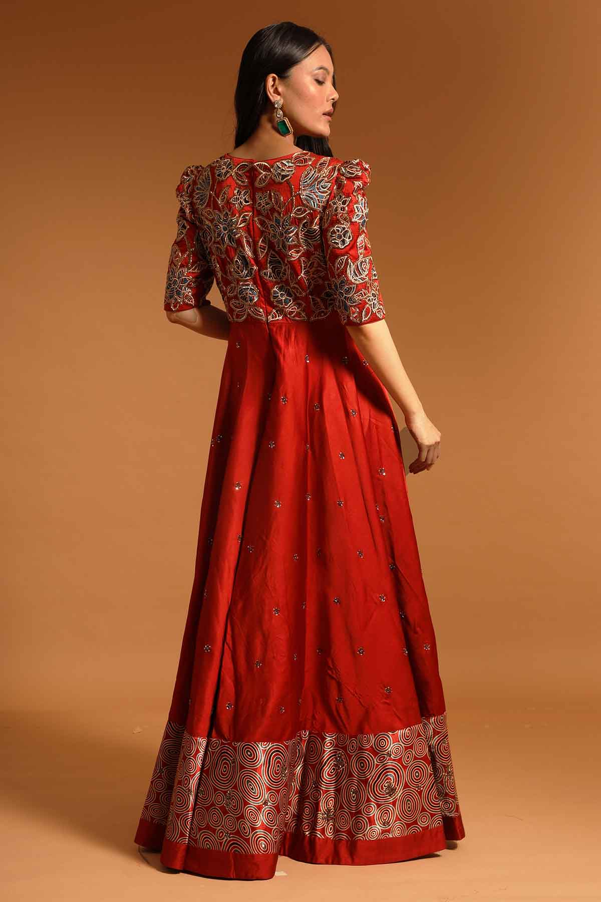 Red Patchwork Gown & Dupatta