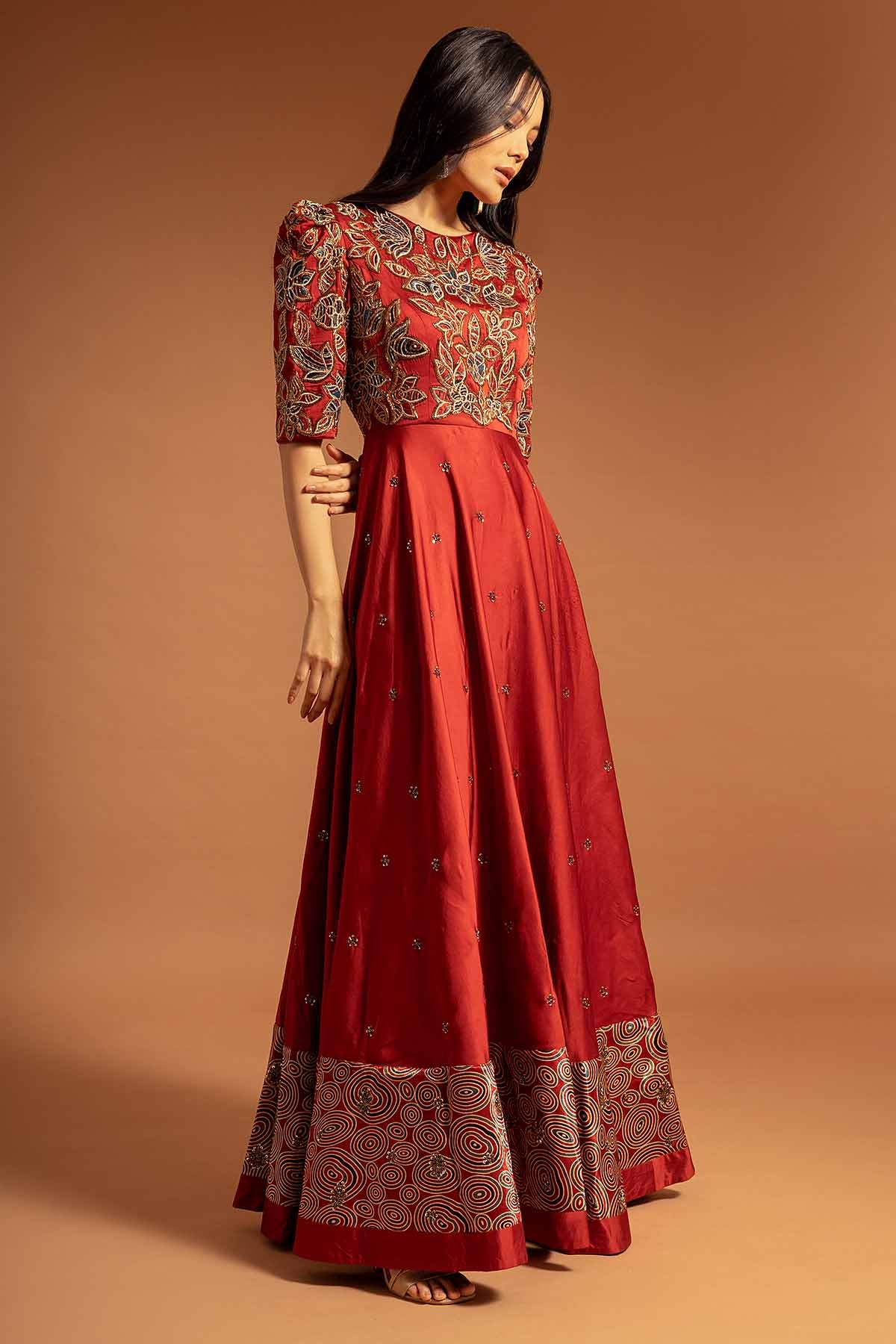 Red Patchwork Gown & Dupatta