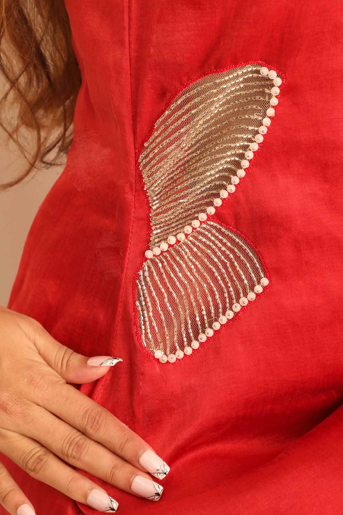 Red Pearl Detail Kurta & Pants