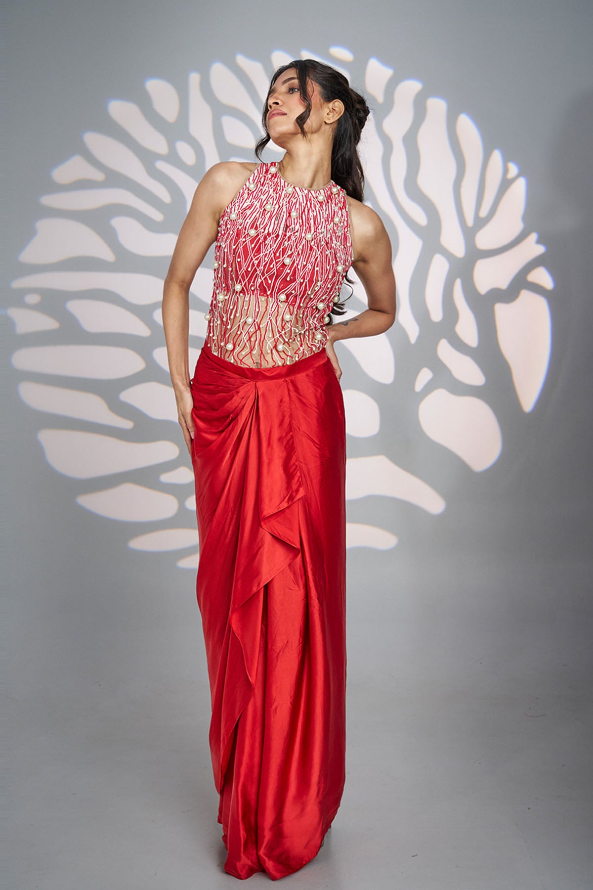 Red Pearl Moti Indo-Western Set