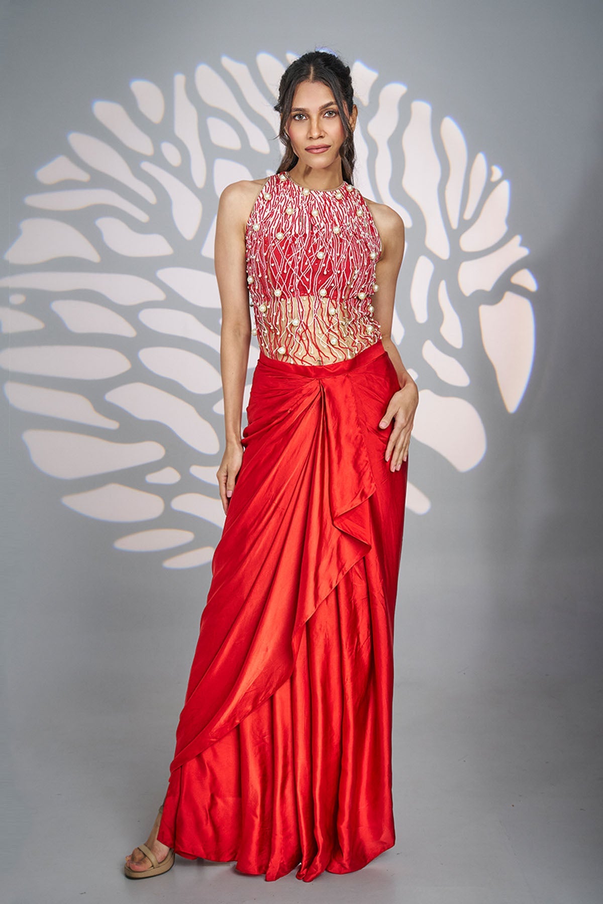 Buy Red Pearl Moti Indo-Western Set for women by Ricka Gauba online available at scrollnshops