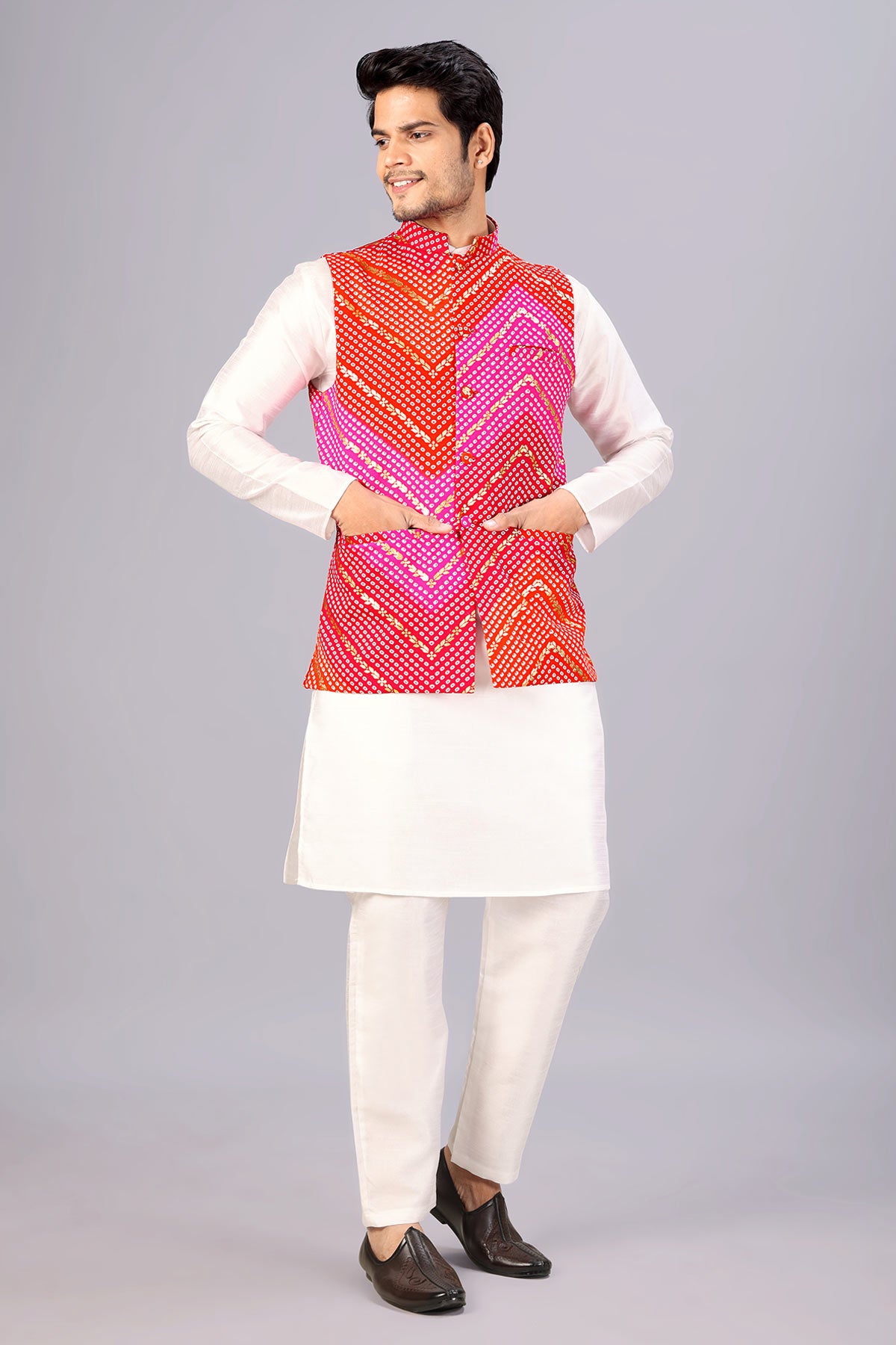 Red & Pink Bhandani Print Bundi