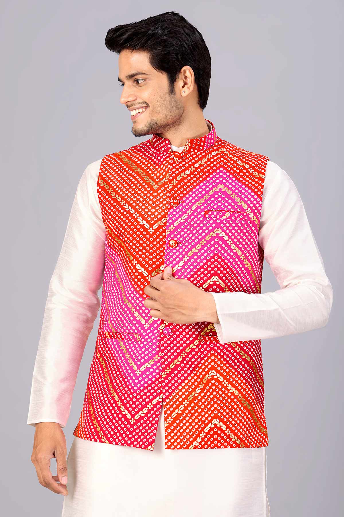 Buy Red & Pink Bhandani Print Bundi for women by Priyanka Jain online available at scrollnshops