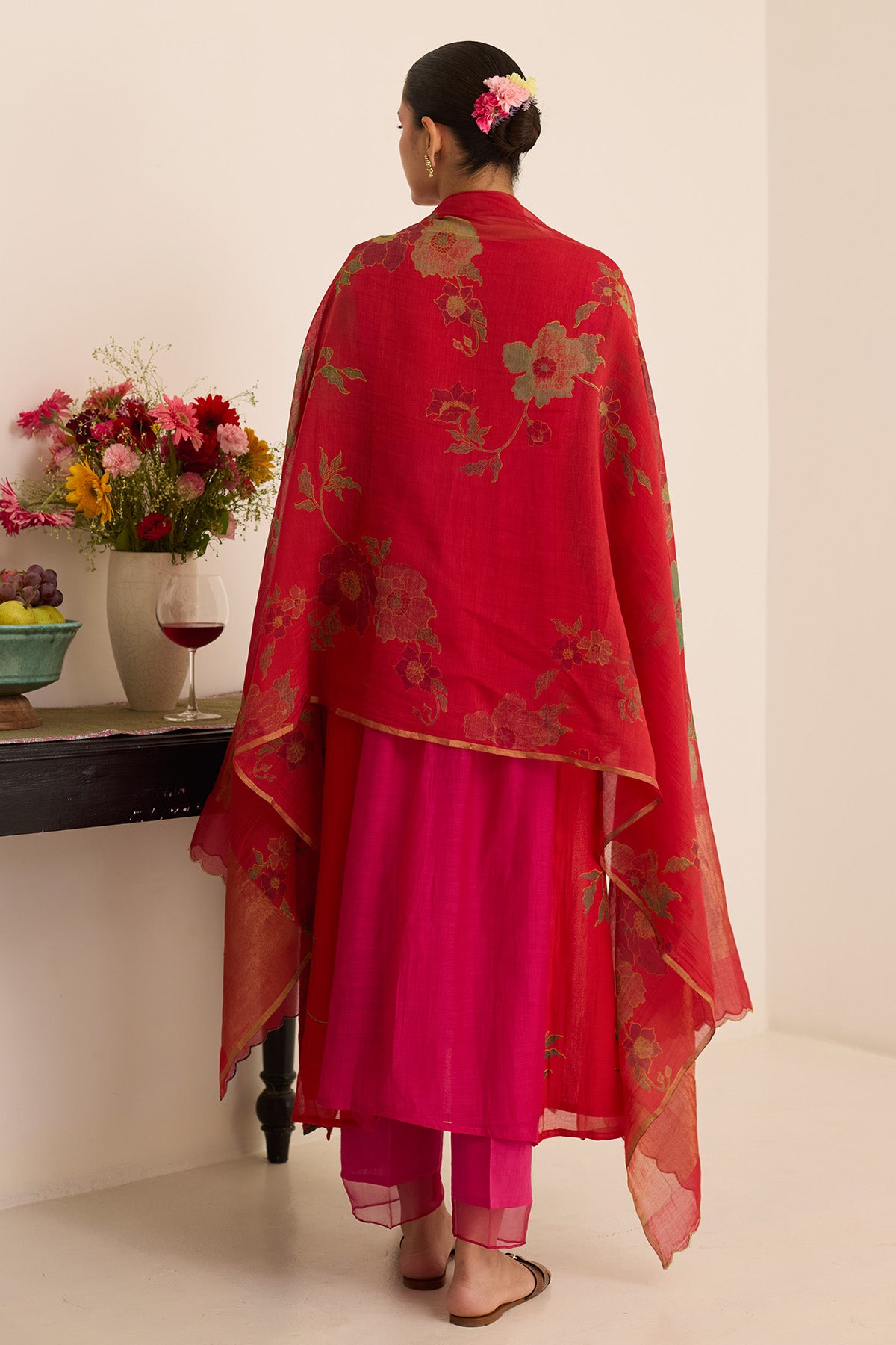 Red & Pink Chanderi Kurta Set