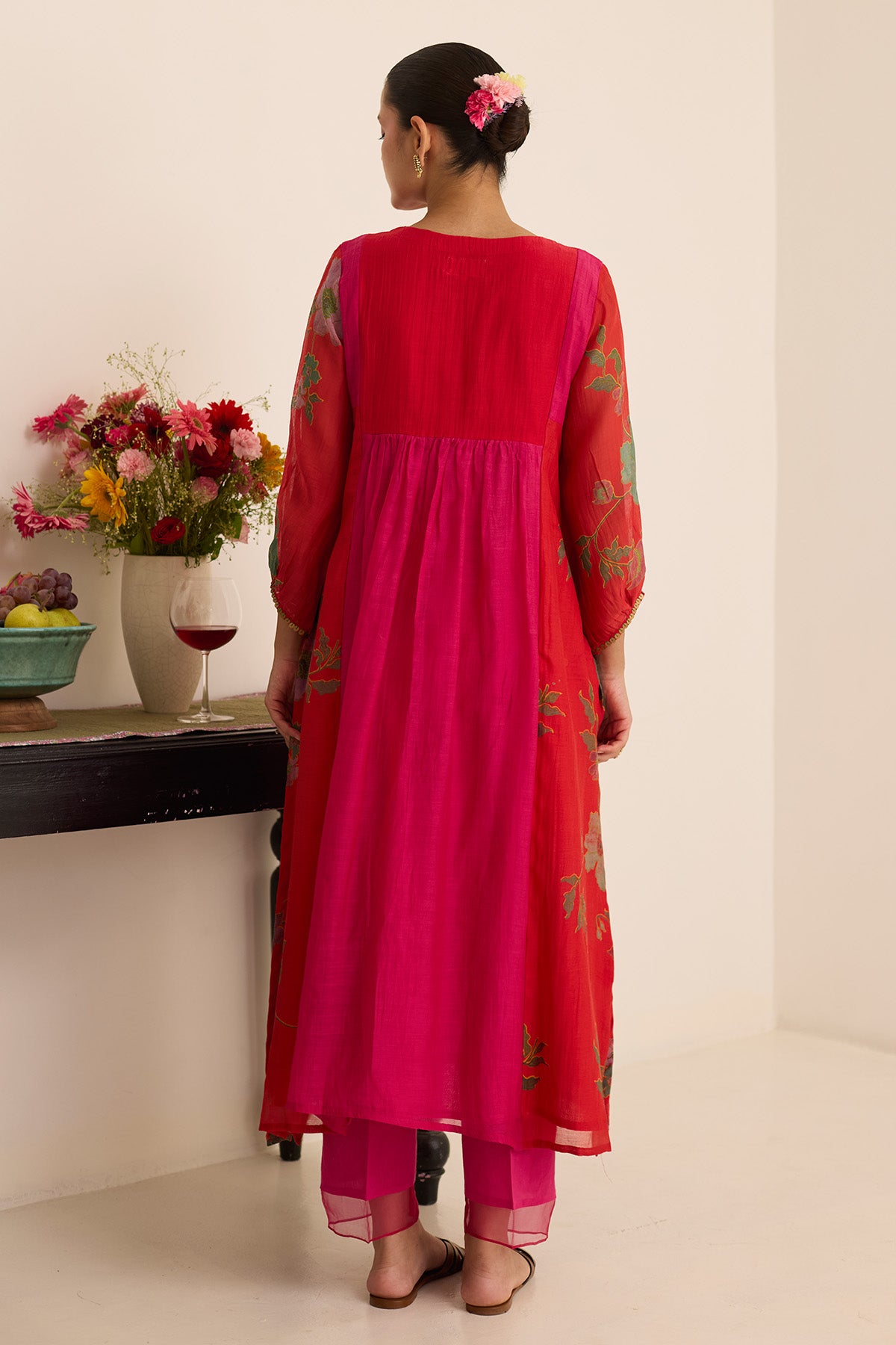 Red & Pink Chanderi Kurta Set