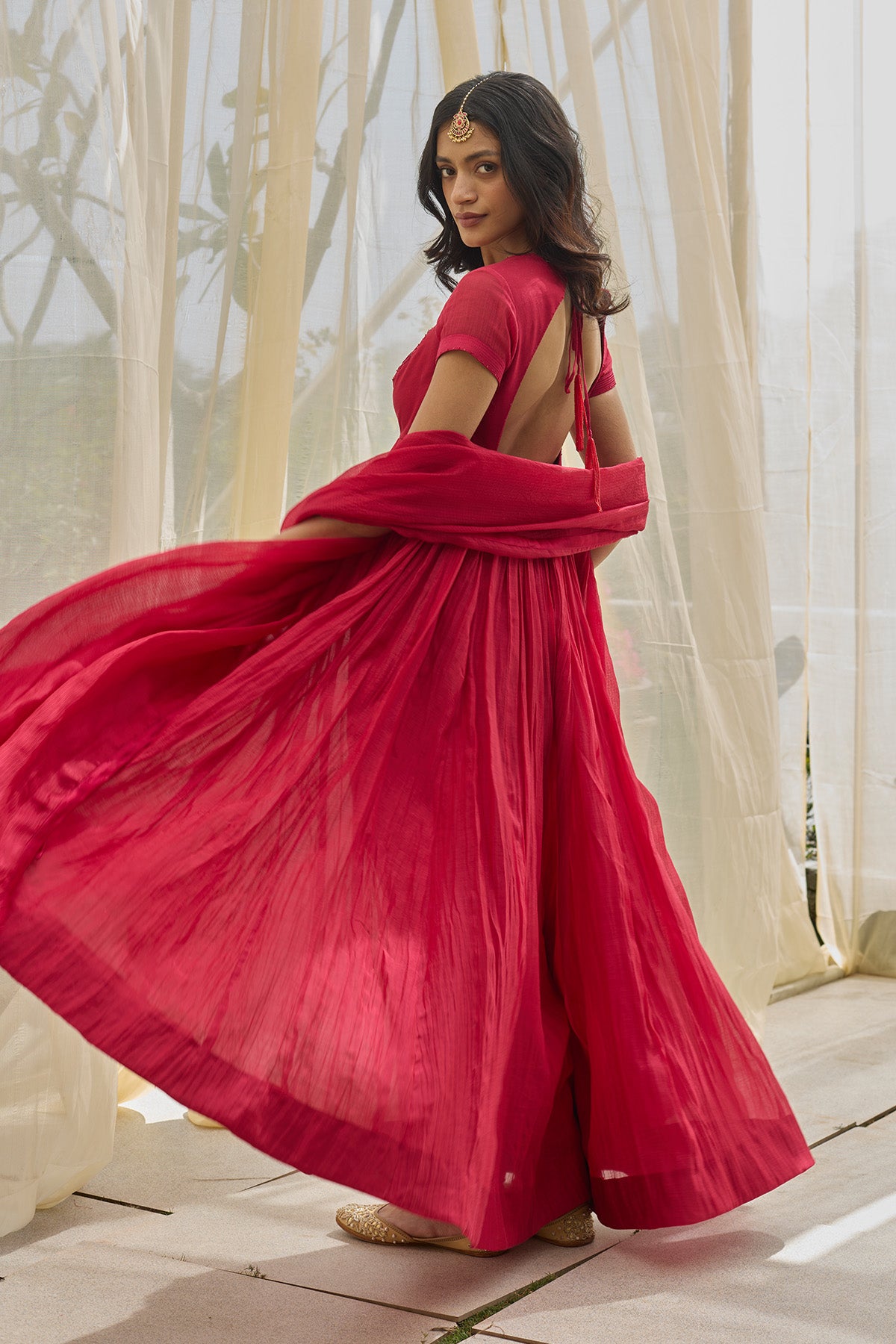 Red & Pink Flared Anarkali Set