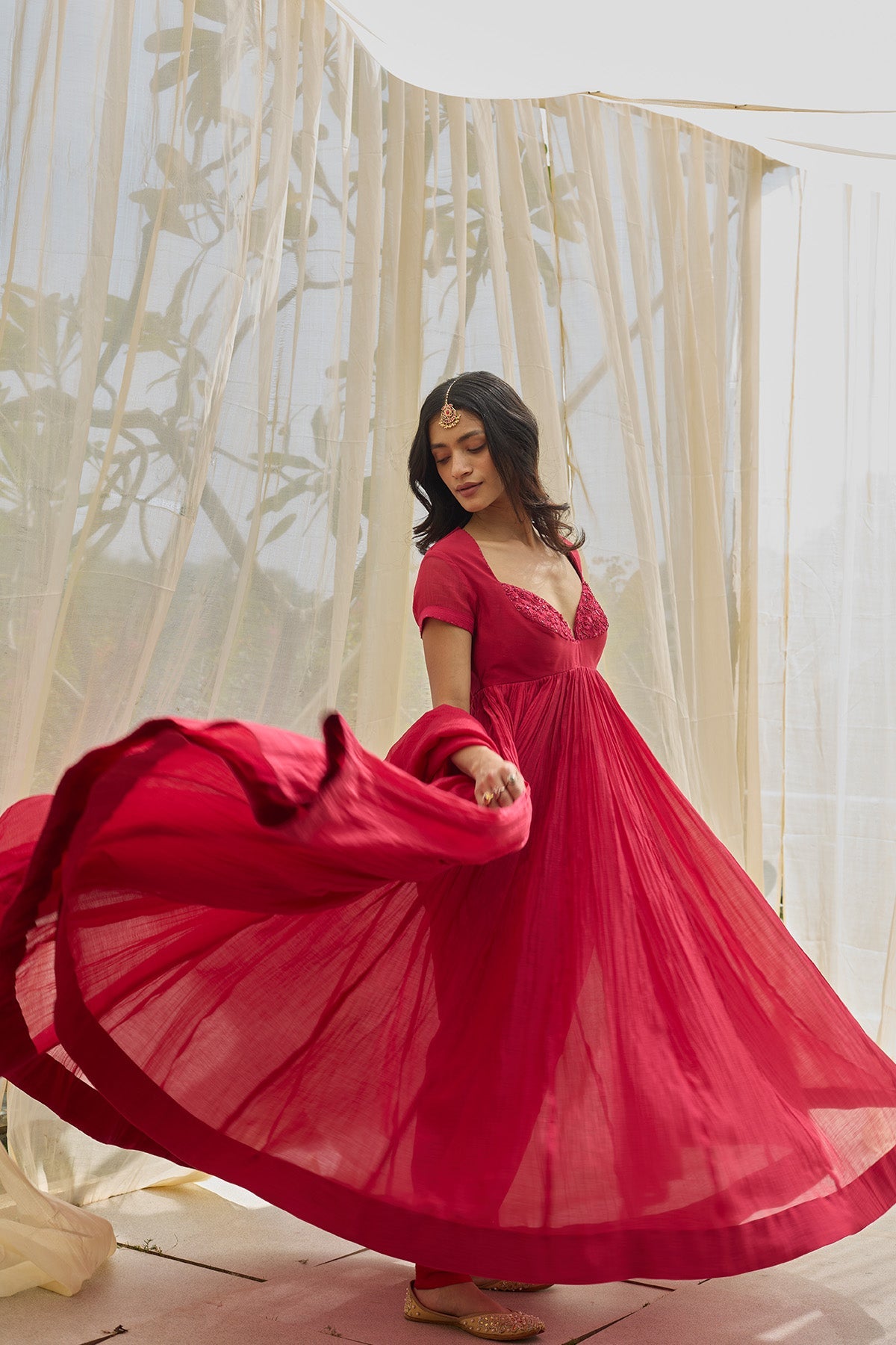 Buy Red & Pink Flared Anarkali Set by Rhua for Women online at ScrollnShops