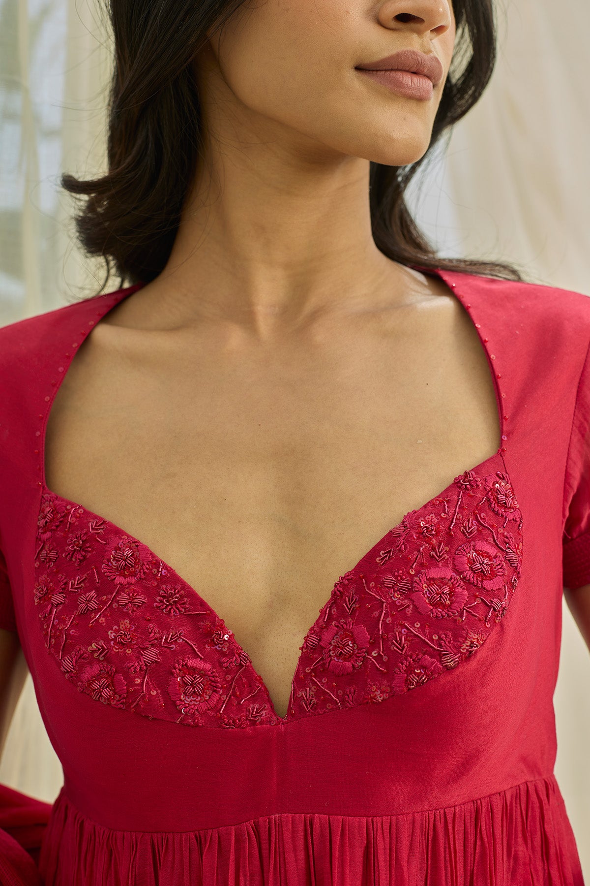 Red & Pink Flared Anarkali Set