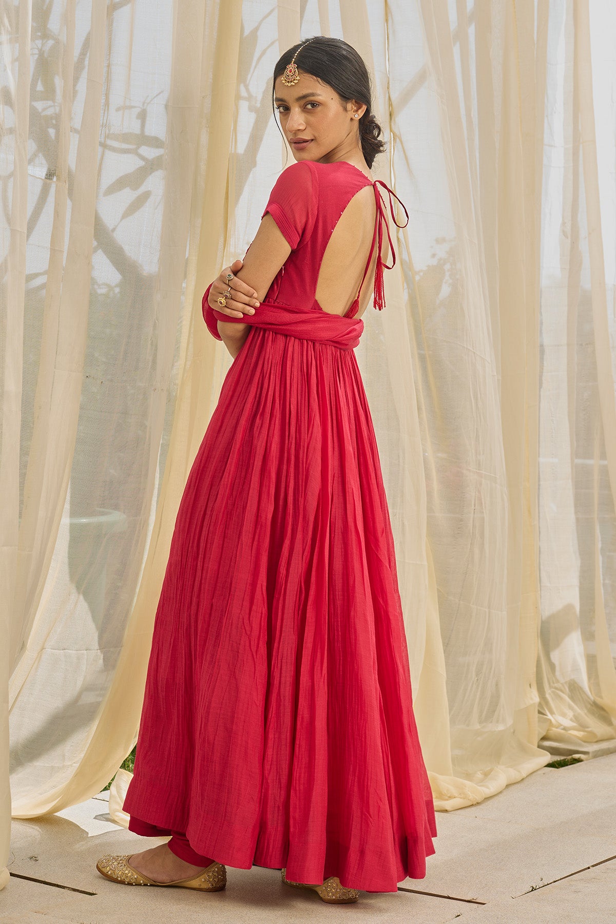 Red & Pink Flared Anarkali Set