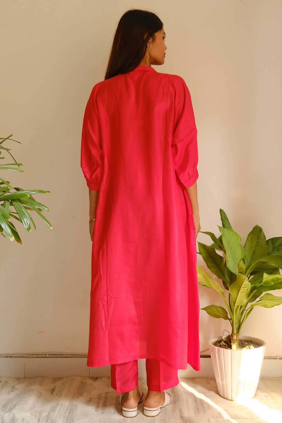 Red Pintuck Detailing Kurta Set