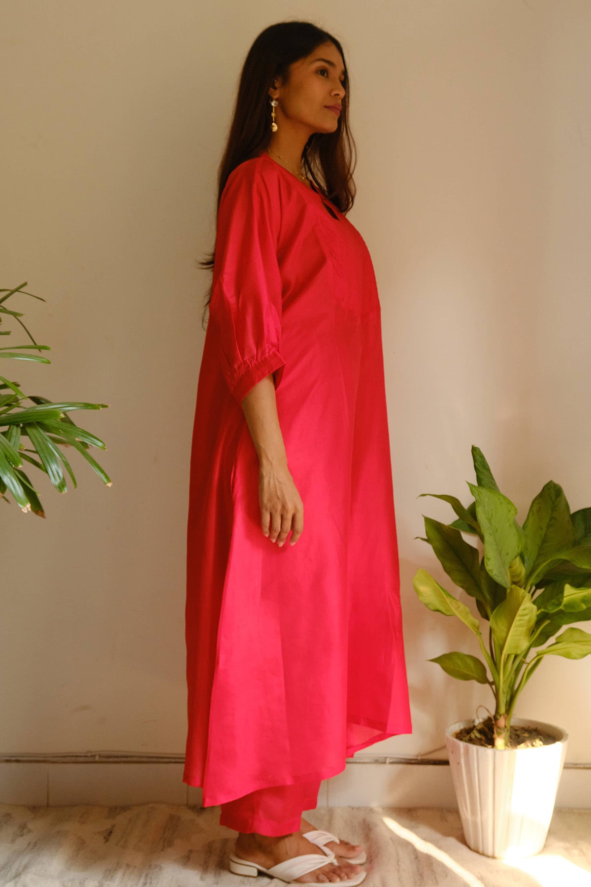 Red Pintuck Detailing Kurta Set