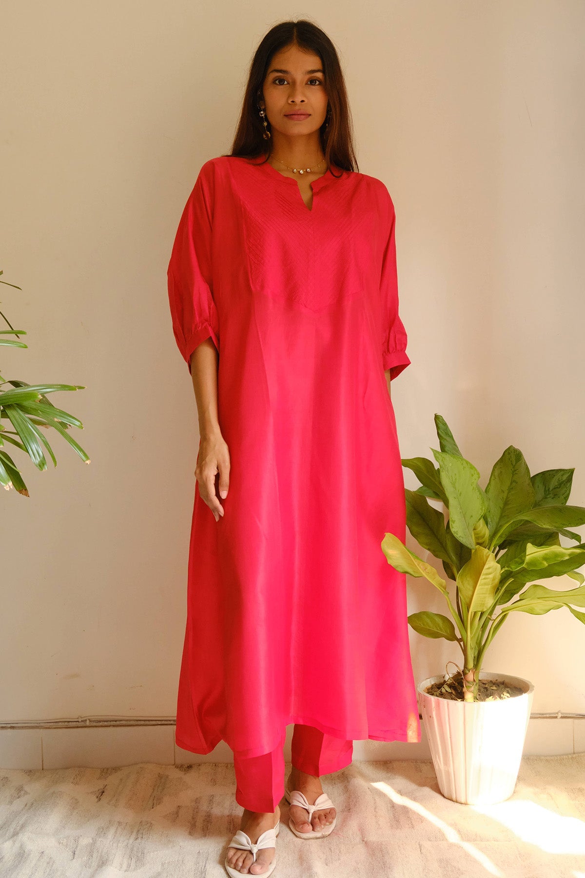Buy Red Pintuck Detailing Kurta Set for women by Juanita by Shubhda online available at scrollnshops