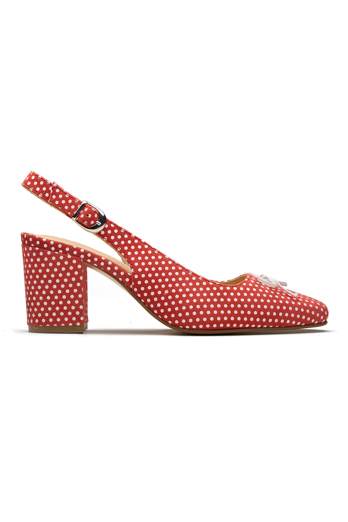 Red Polka Dot Print Block Heels