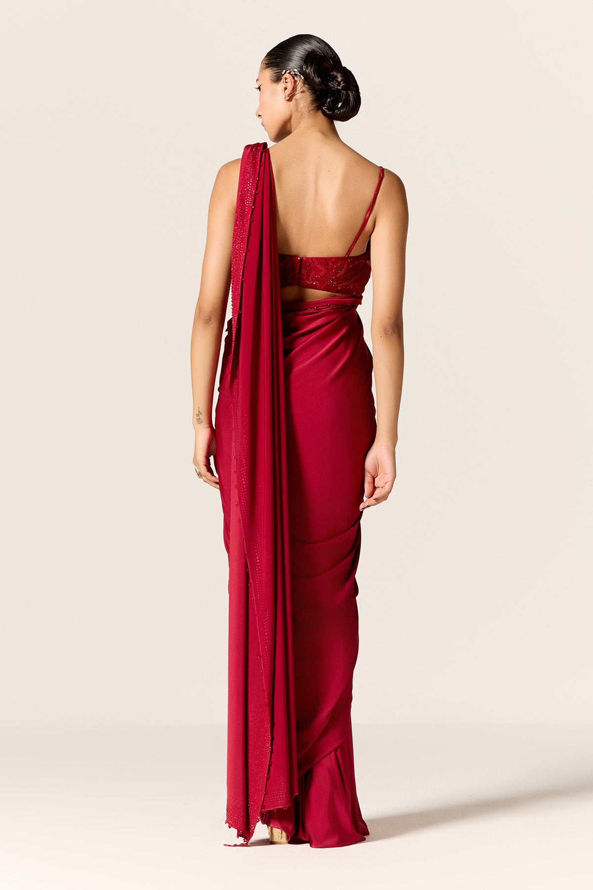 Red Pre-Draped Saree & Blouse