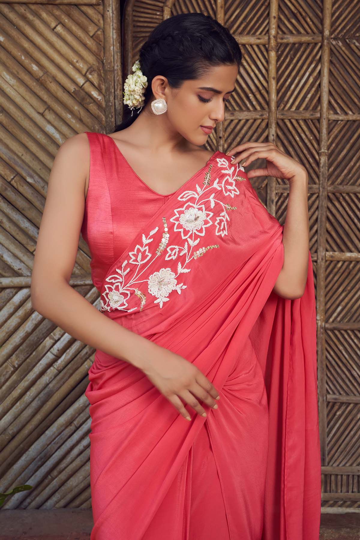 Red Prestitched Saree & Blouse